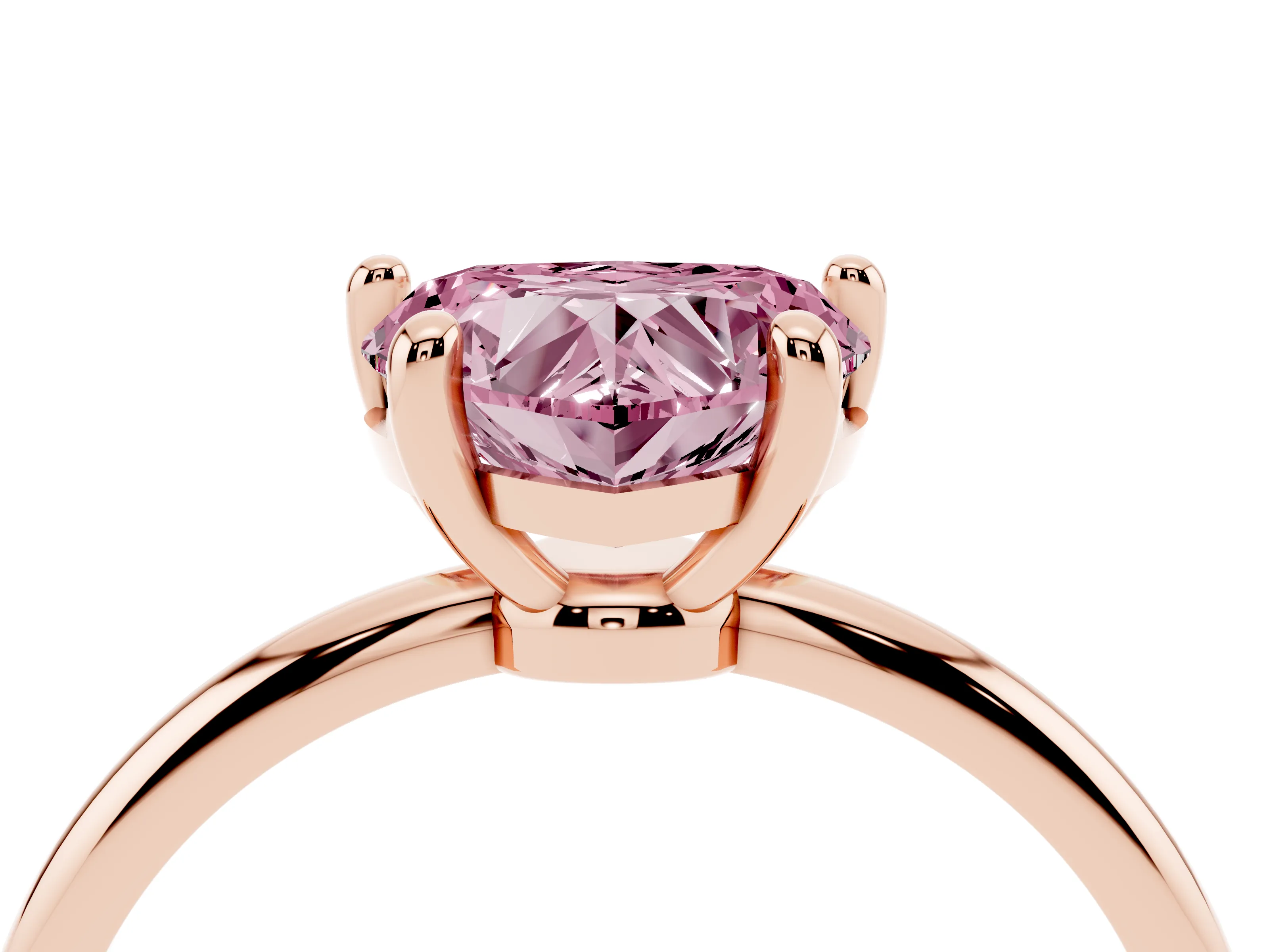 Fancy Pink Heart Cut Diamond Solitaire Ring Set in Rose gold with Secure Prong Setting on a Classic Band