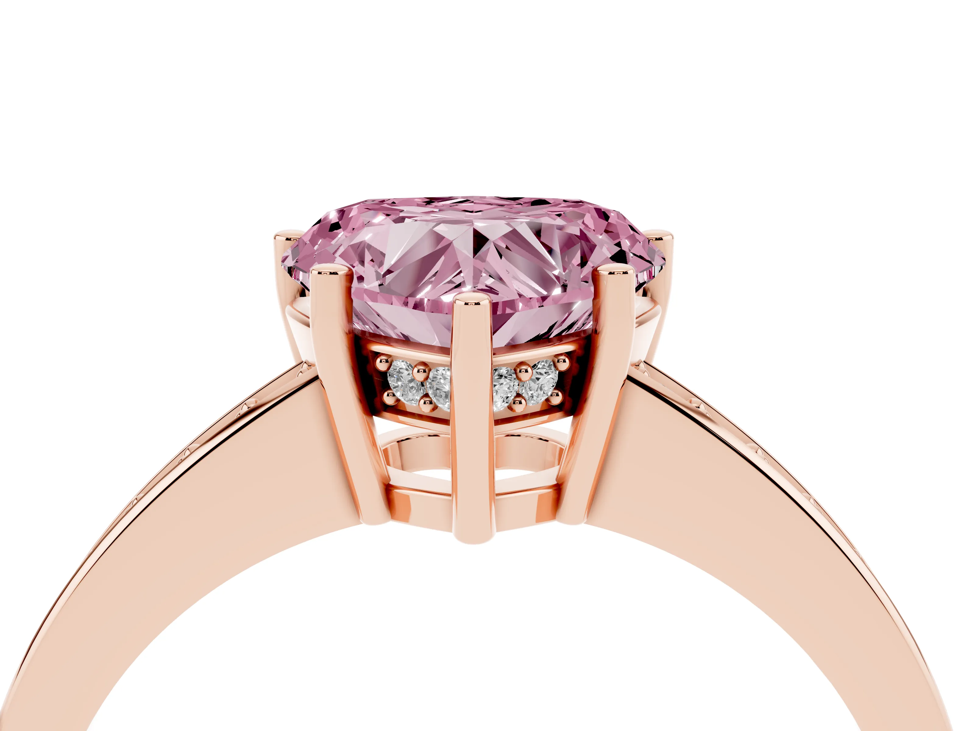 Fancy Pink Heart Cut Diamond Pavé Band Prong Set Solitaire Ring Set in Rose gold