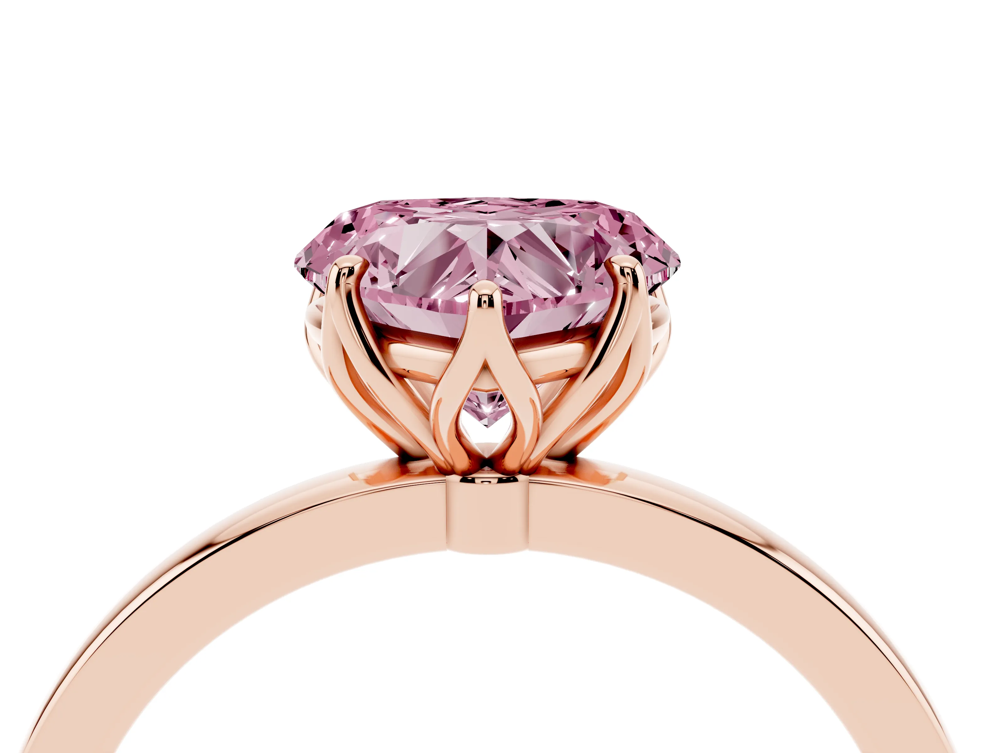 Fancy Pink Heart Cut Diamond Solitaire Ring Set in Rose gold with Prong Setting and Thin Polished Band