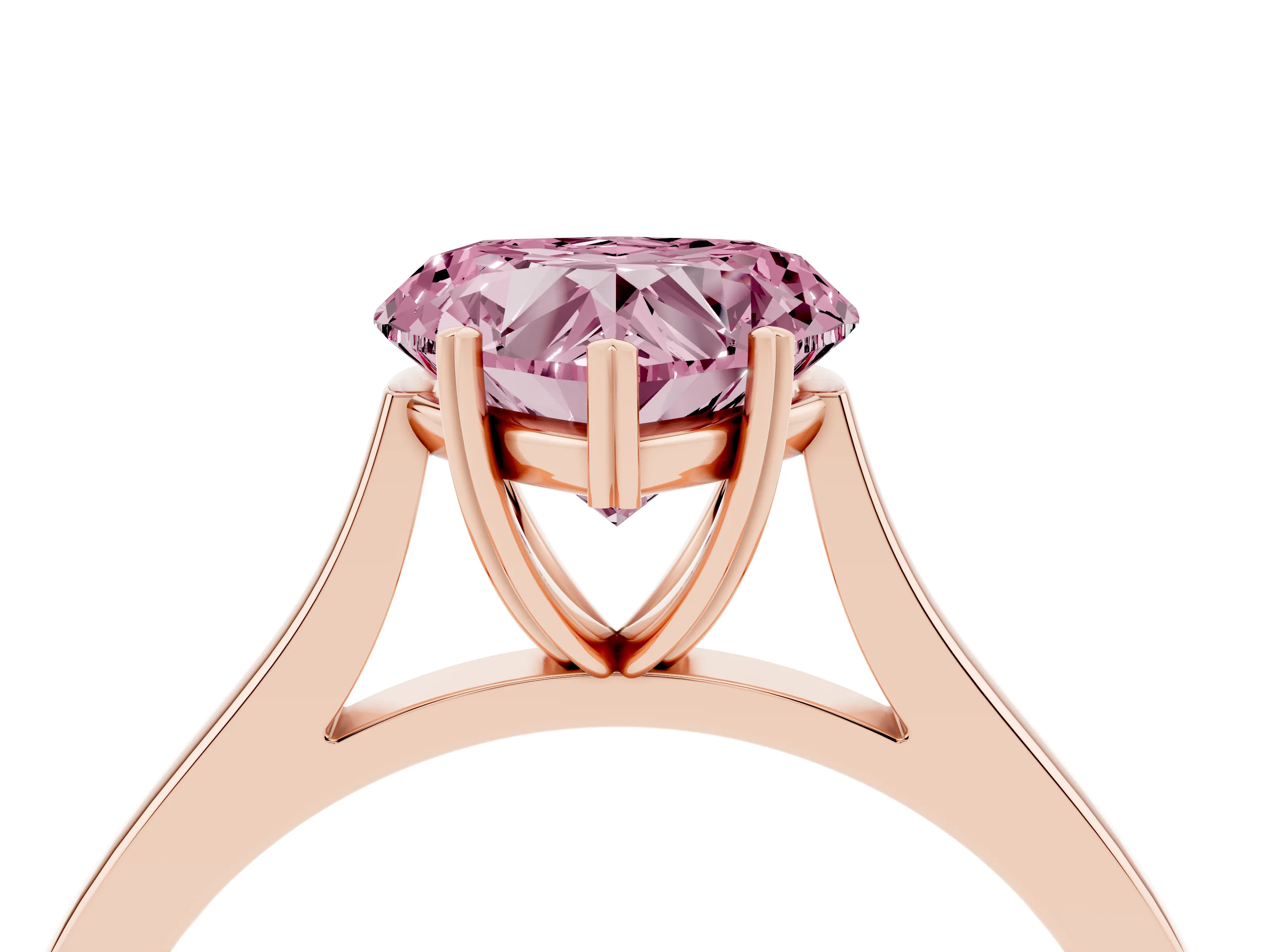 Fancy Pink Heart Cut Diamond Solitaire Heart Prong Engagement Ring Set in Rose gold with Tapered Band