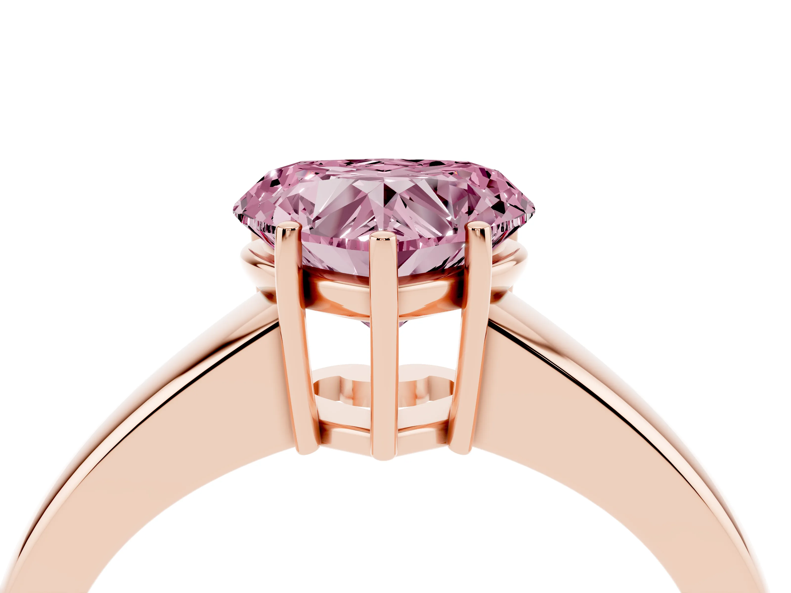 Fancy Pink Heart Cut Diamond Solitaire Ring Set in Rose gold with Tapered Band and Prong Setting