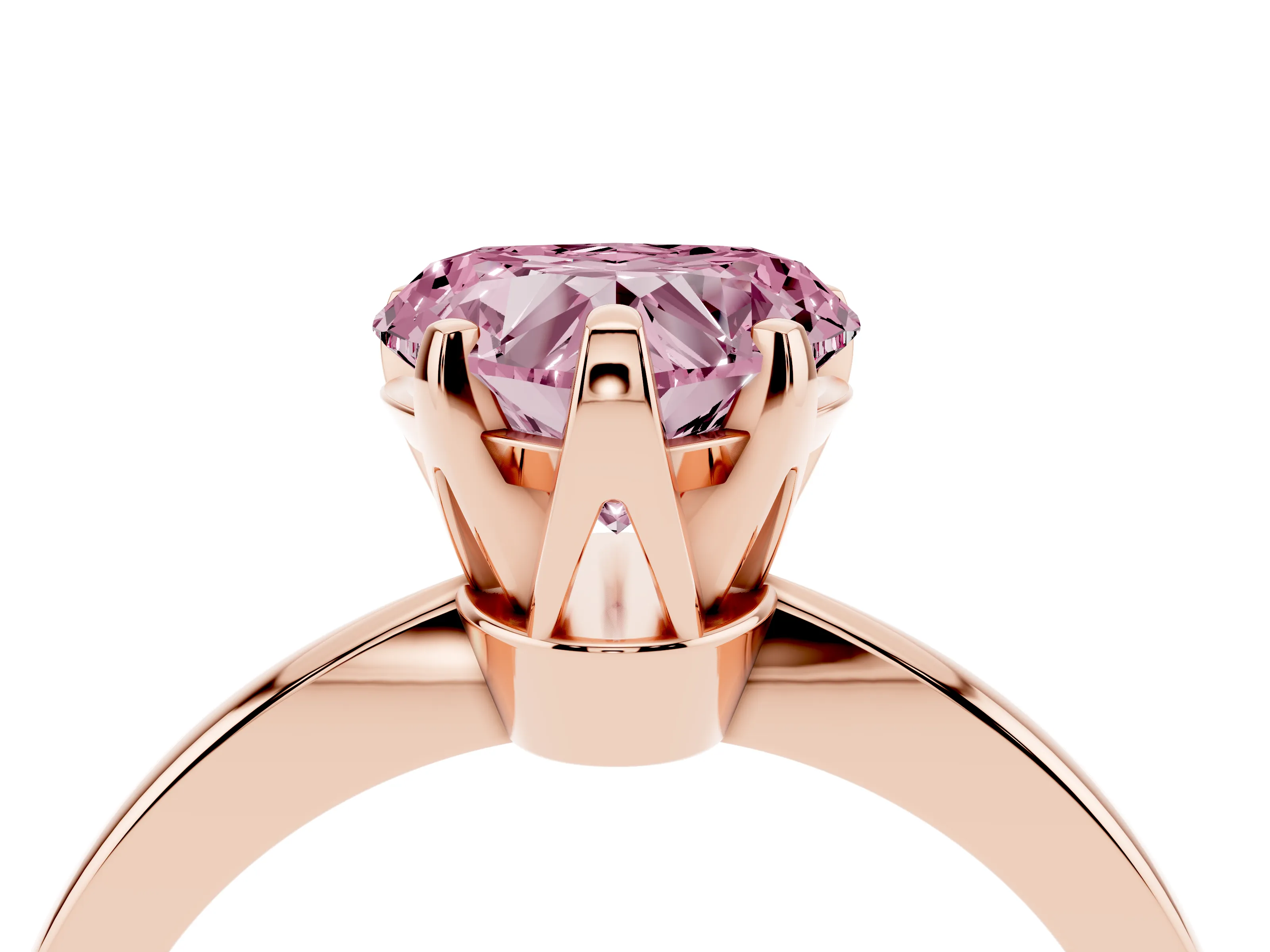 Fancy Pink Heart Cut Diamond Solitaire Engagement Ring Set in Rose gold with Slim Tapered Solitaire Band