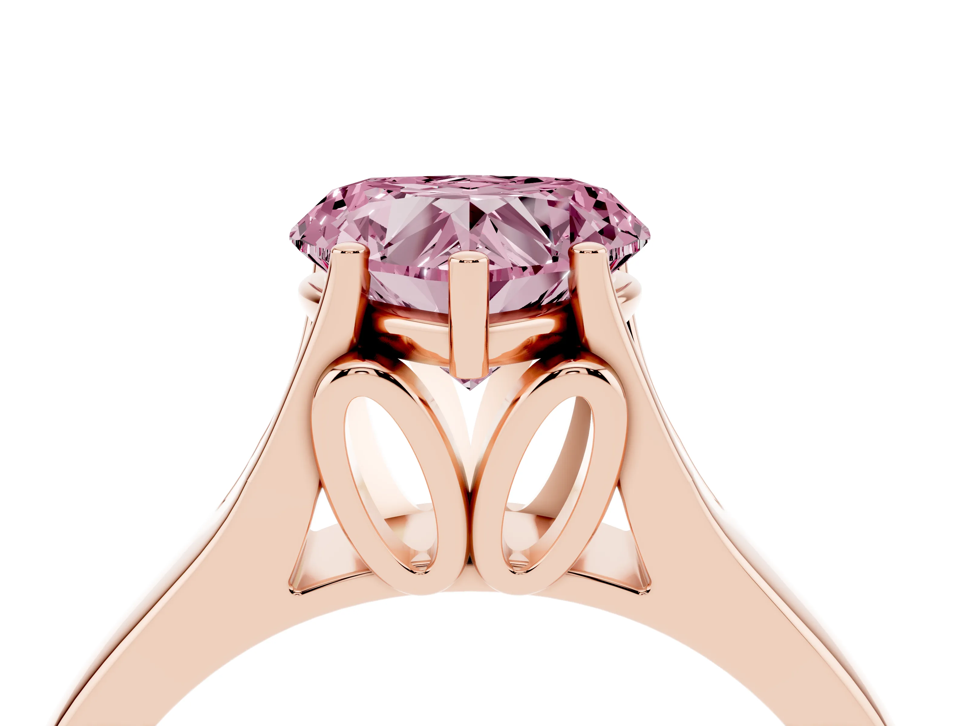 Fancy Pink Heart Cut Diamond Solitaire Ring Set in Rose gold with Arched Cathedral Band and Prong Setting