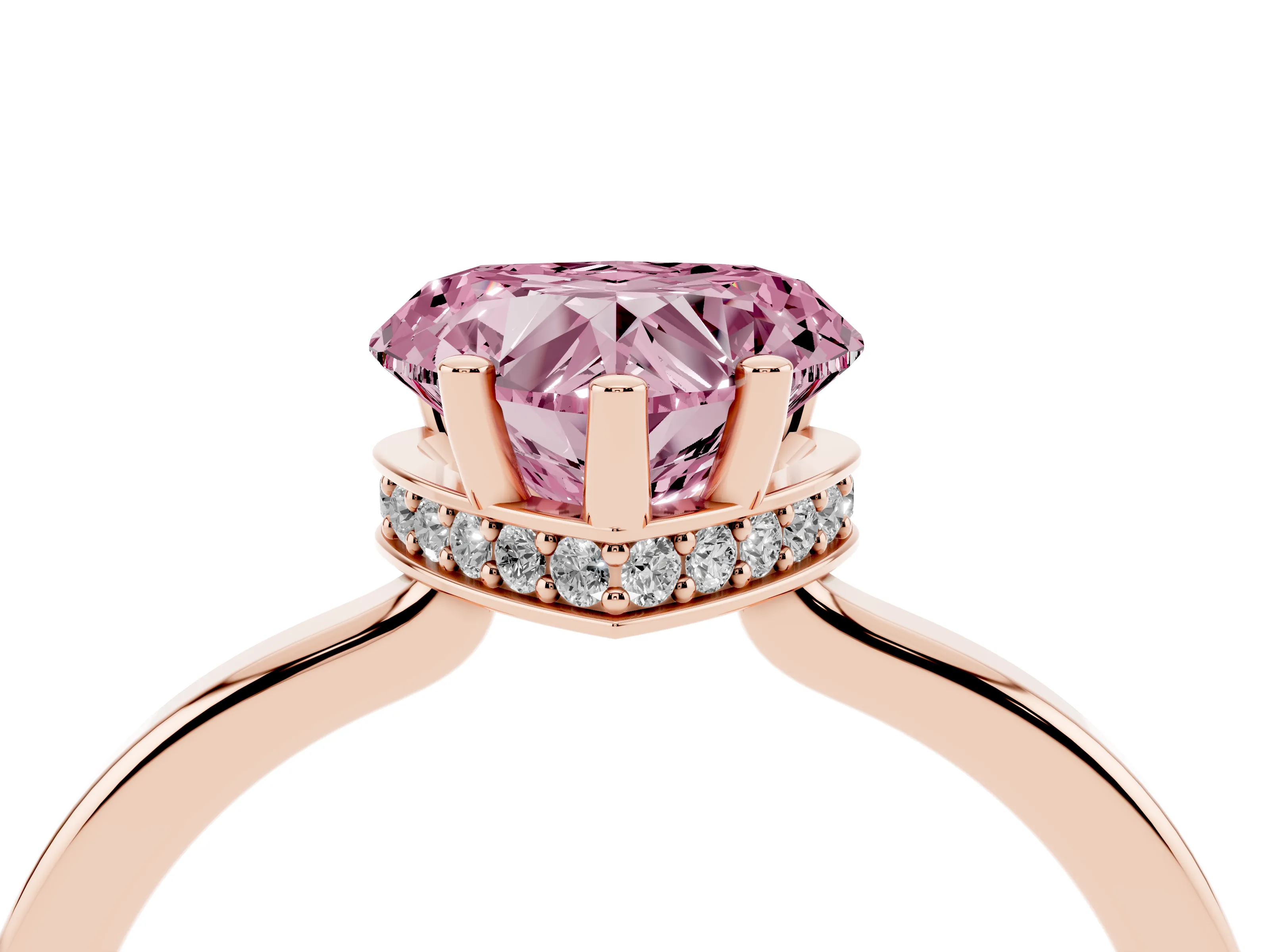 Fancy Pink Heart Cut Diamond Solitaire Engagement Ring Set in Rose gold with Prong Setting on a Plain Band