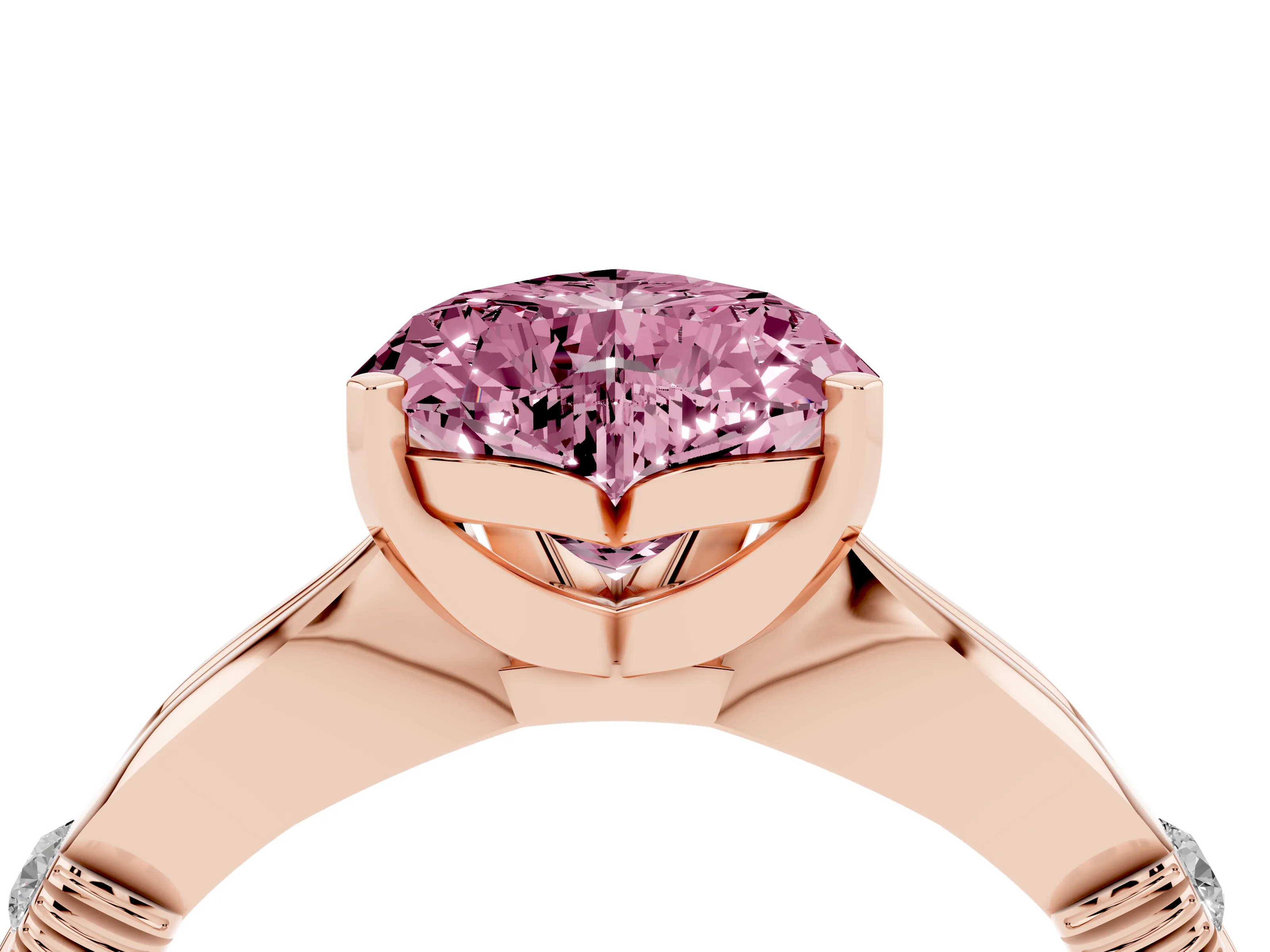 Fancy Pink Heart Cut Diamond Solitaire Twisted Band Ring Set in Rose gold with Accent Stones and Prong Setting