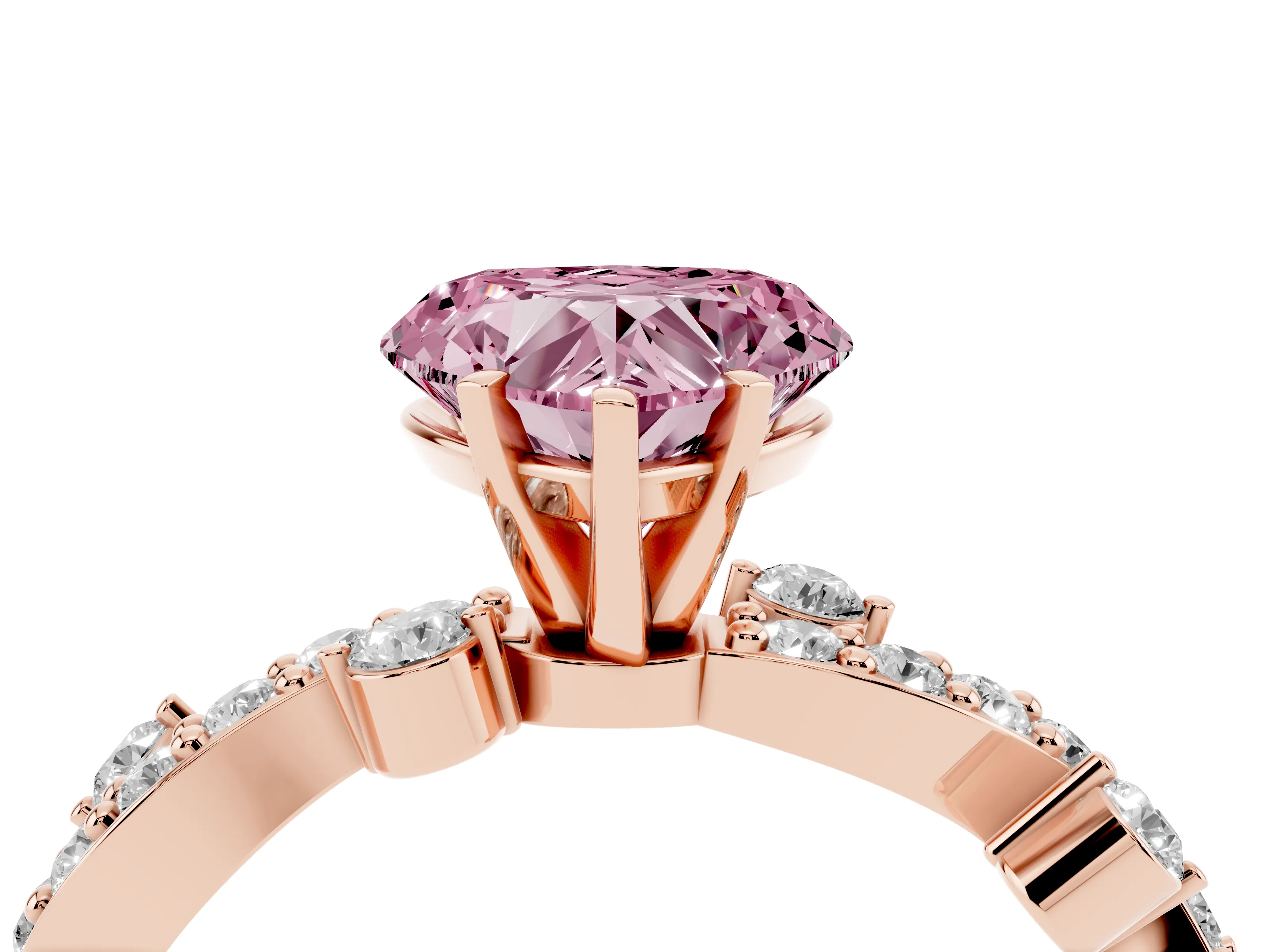 Fancy Pink Heart Cut Diamond Solitaire Twisted Band Set in Rose gold with Pavé Setting