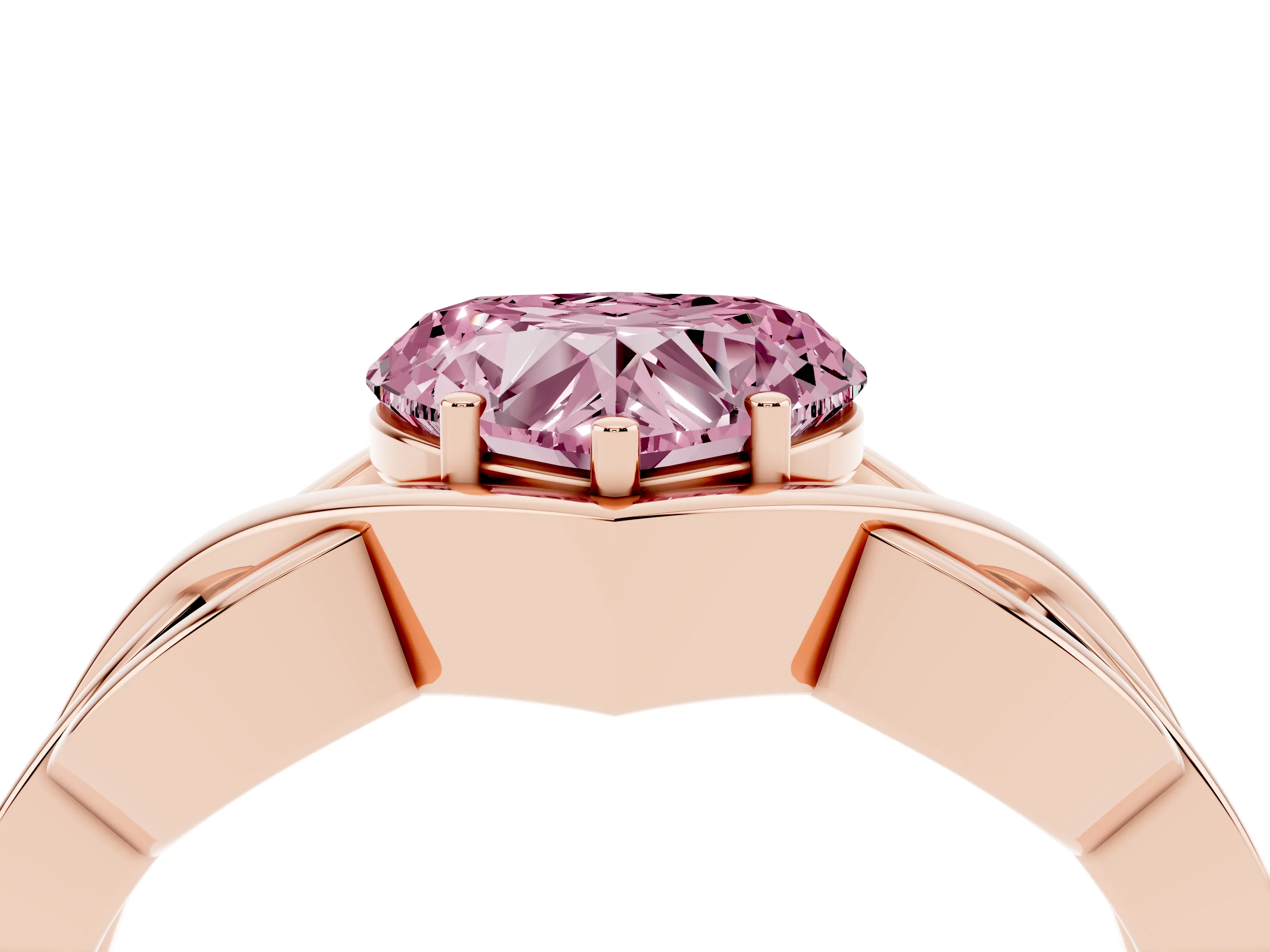 Fancy Pink Heart Cut Diamond Solitaire Ring Set in Rose gold with Intertwined Band
