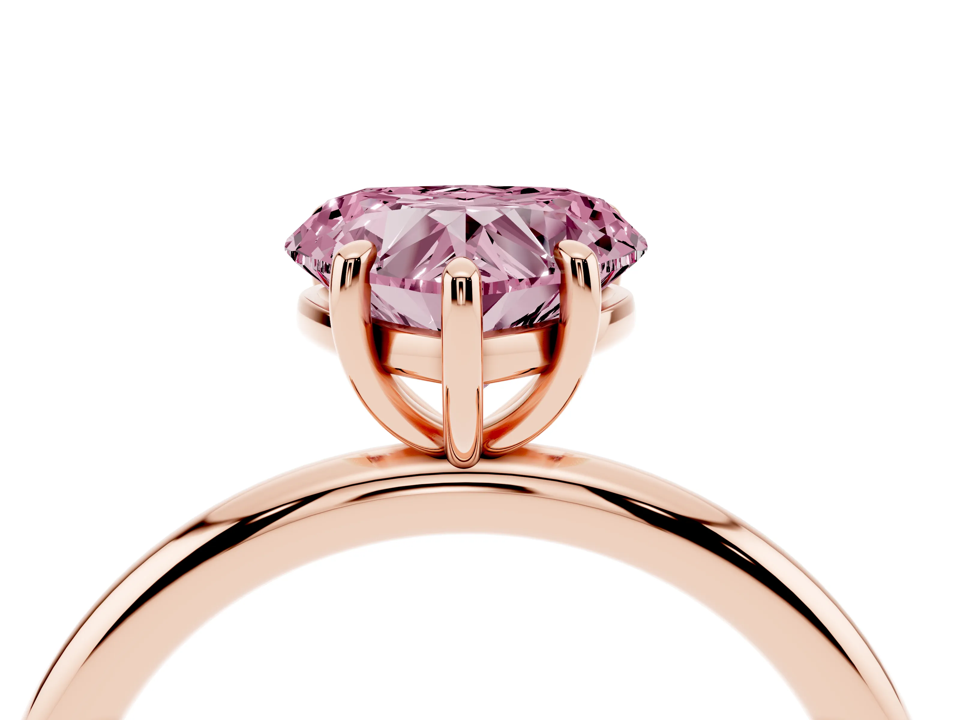 Fancy Pink Heart Cut Diamond Solitaire Ring Set in Rose gold with Prong Setting on a Polished Plain Band