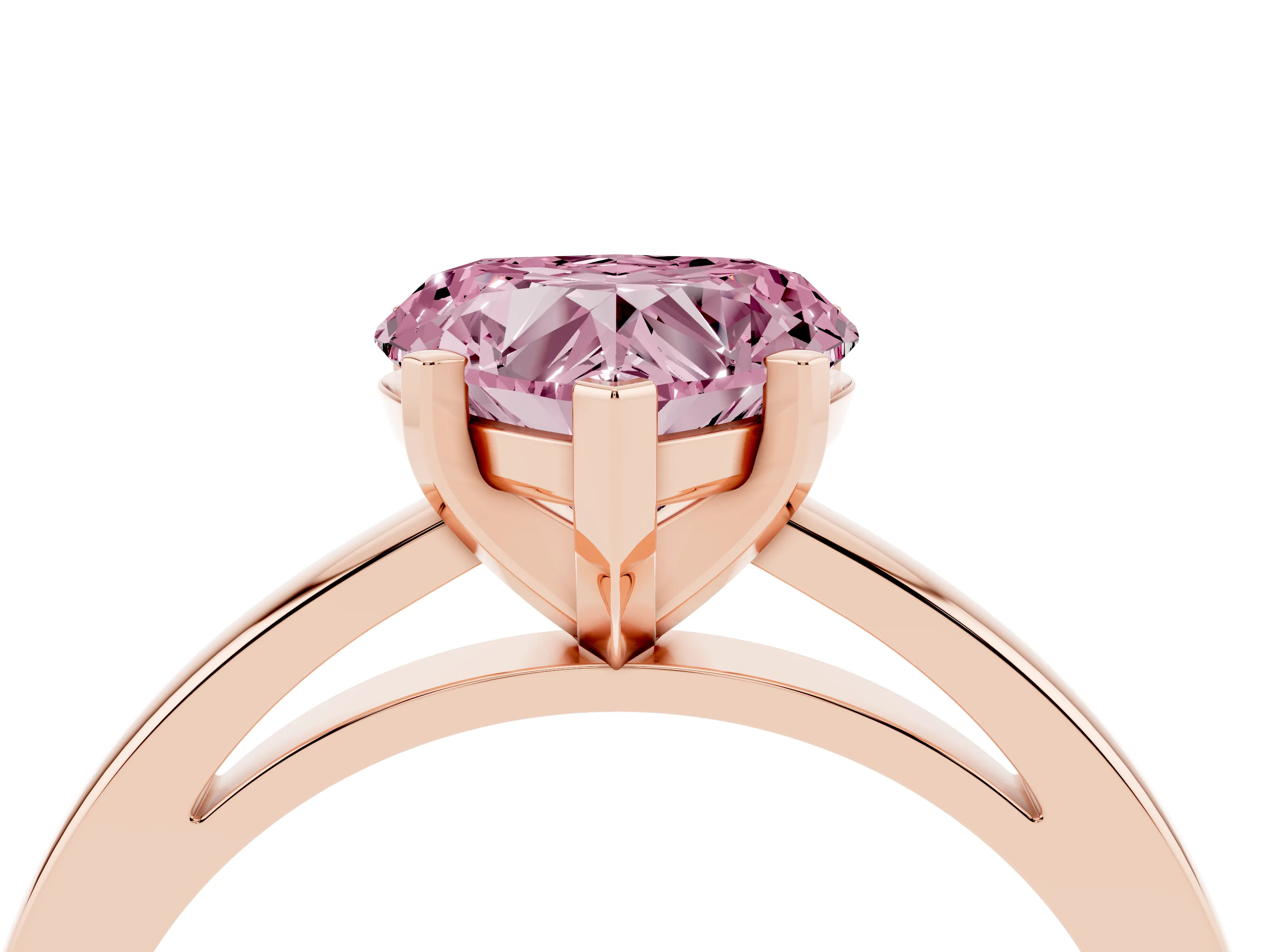 Fancy Pink Heart Cut Diamond Solitaire Engagement Ring Set in Rose gold with Prong Setting on a Classic Band