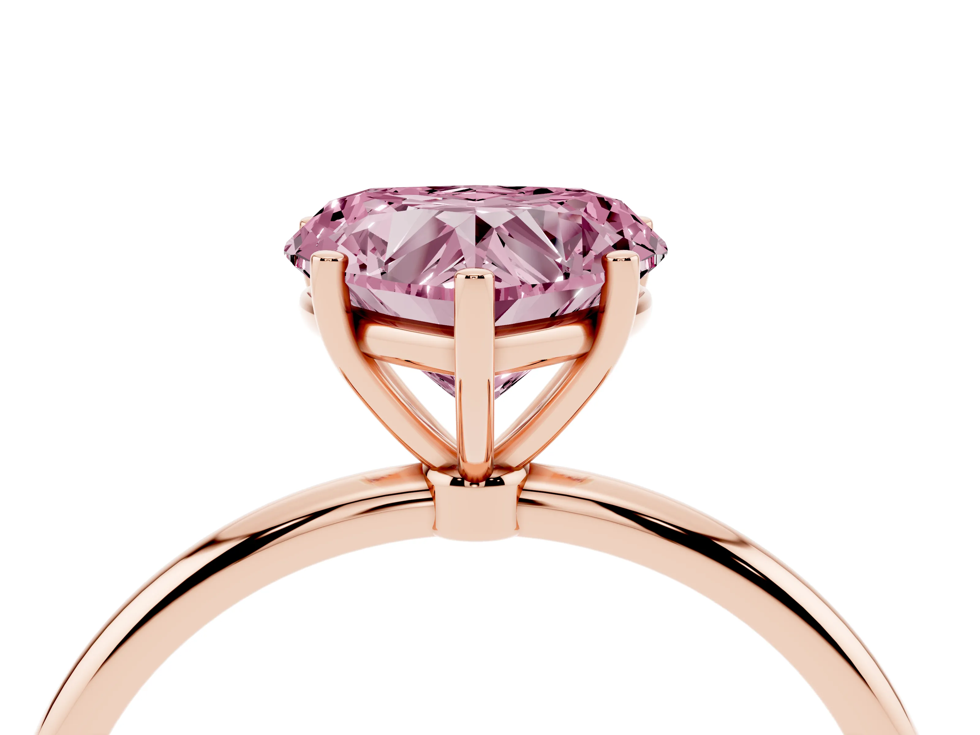 Fancy Pink Heart Cut Diamond Solitaire Engagement Ring Set in Rose gold with Thin Band and Prong Setting
