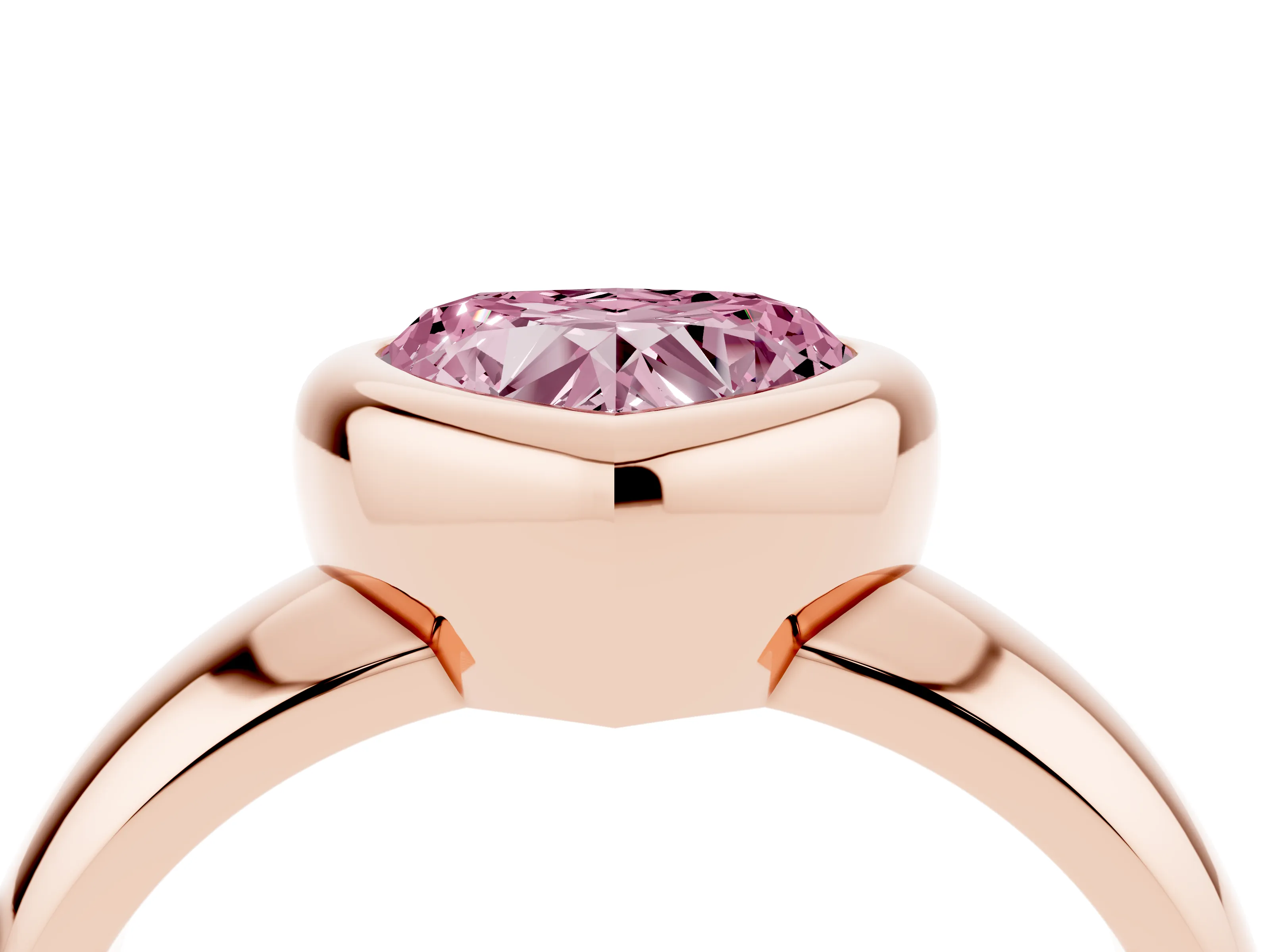 Fancy Pink Bezel Set Heart Cut Diamond Solitaire Ring Set in Rose gold with Wide Band