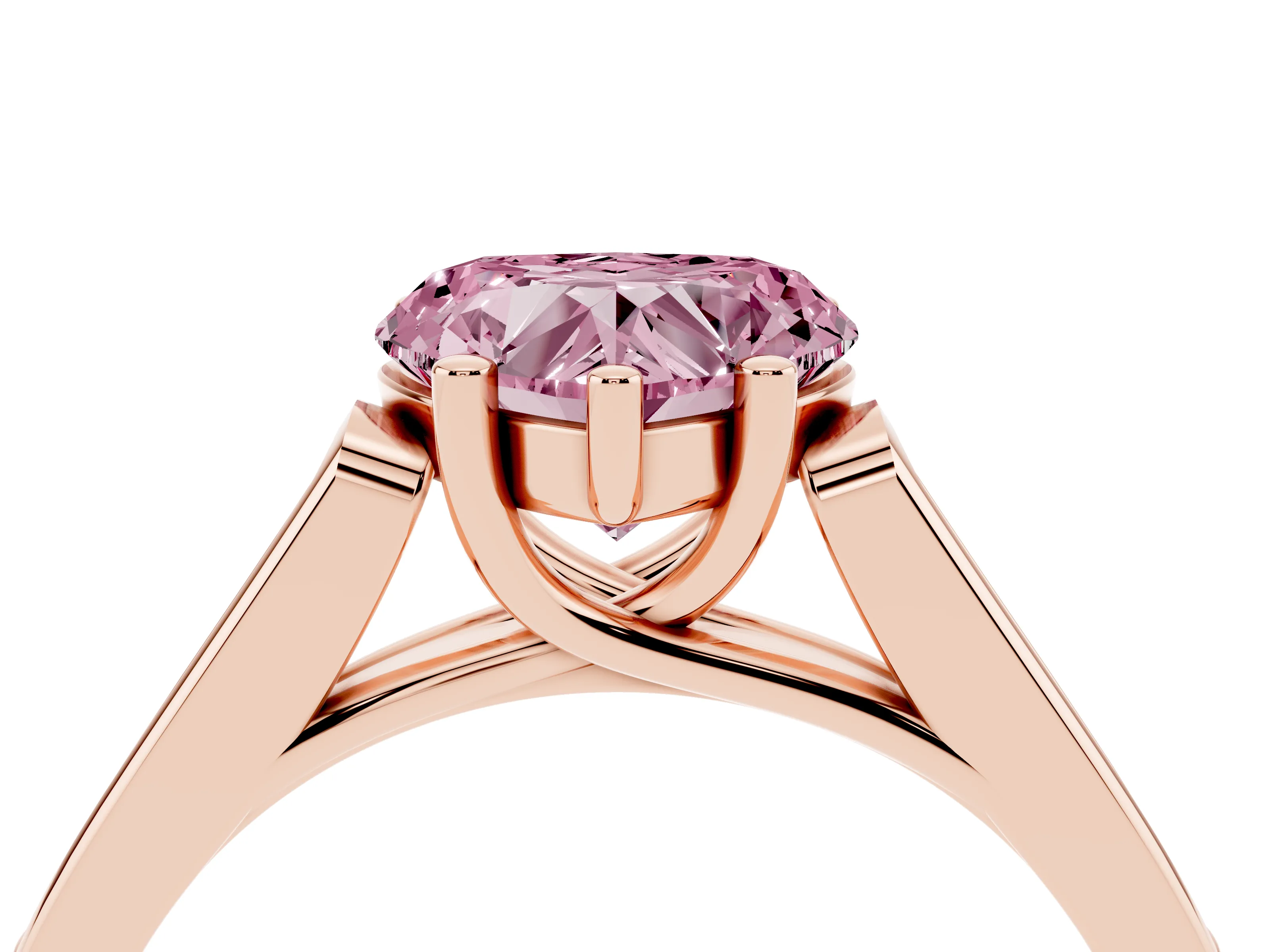 Fancy Pink Heart Cut Diamond Solitaire Cathedral Engagement Ring Set in Rose gold with Channel-Set Band and Prong Setting