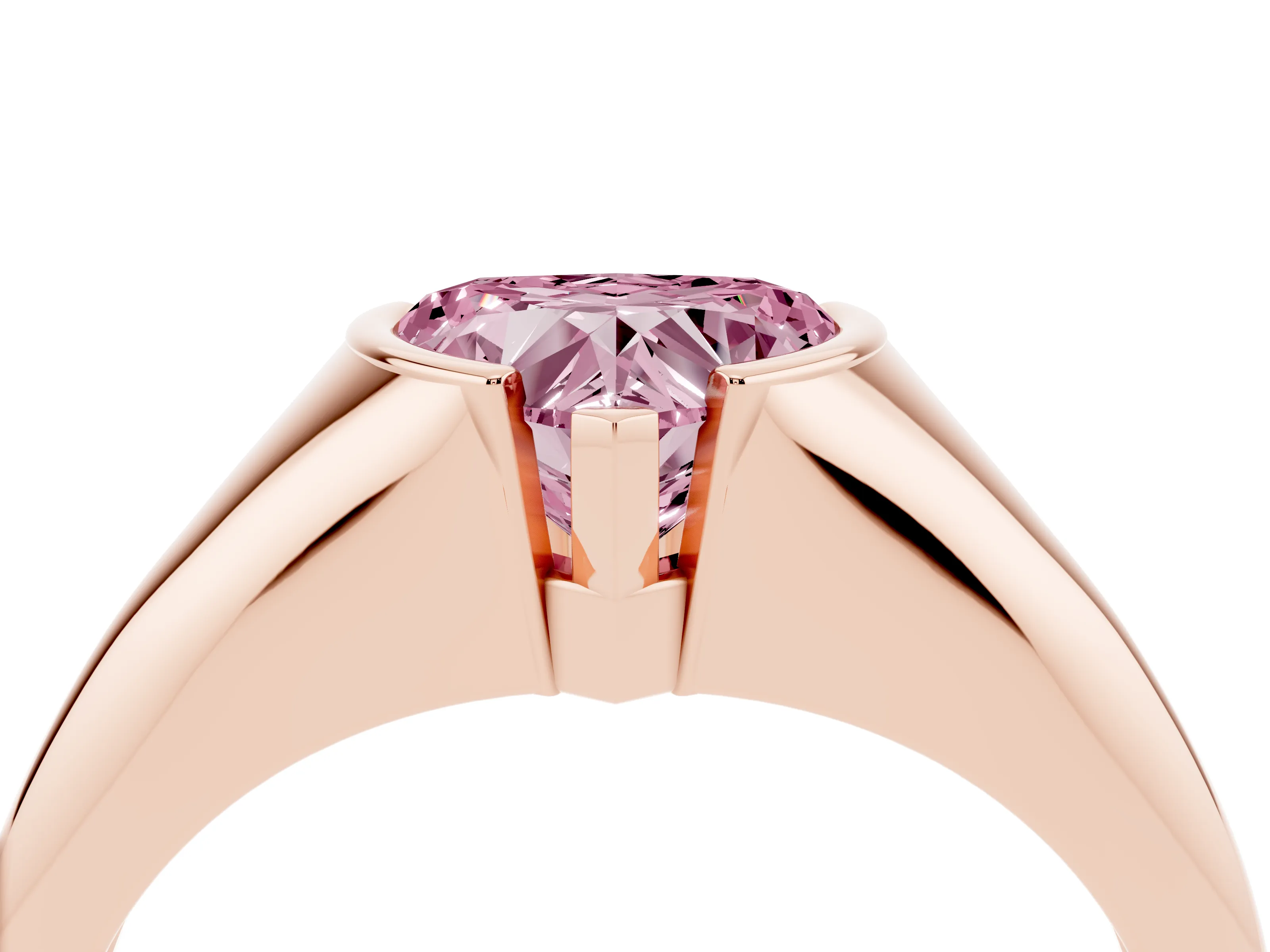 Fancy Pink Heart Cut Diamond Solitaire Tension Set Ring Set in Rose gold