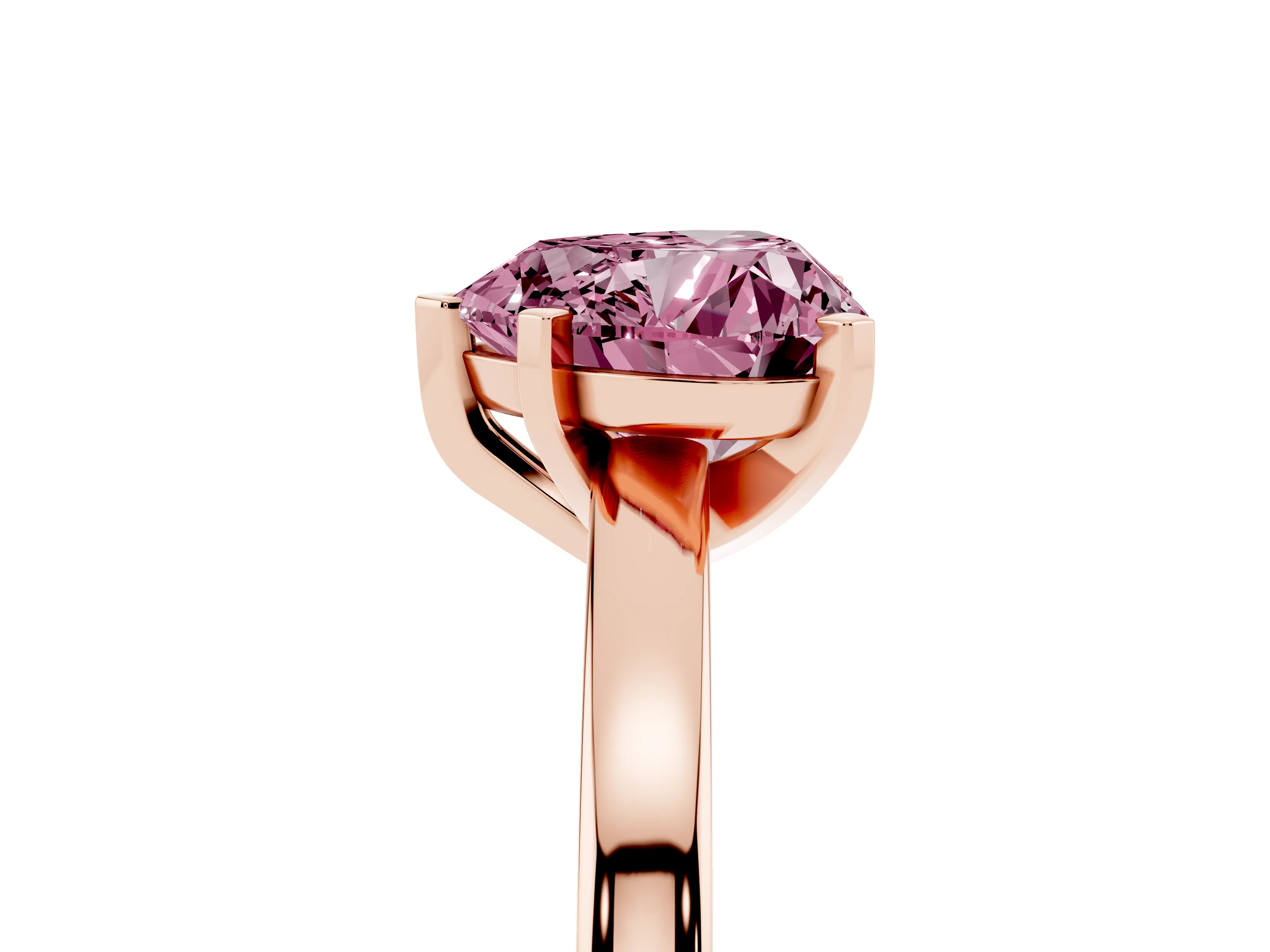 Fancy Pink Heart Cut Diamond Solitaire Engagement Ring Set in Rose gold with Prong Setting on a Classic Band