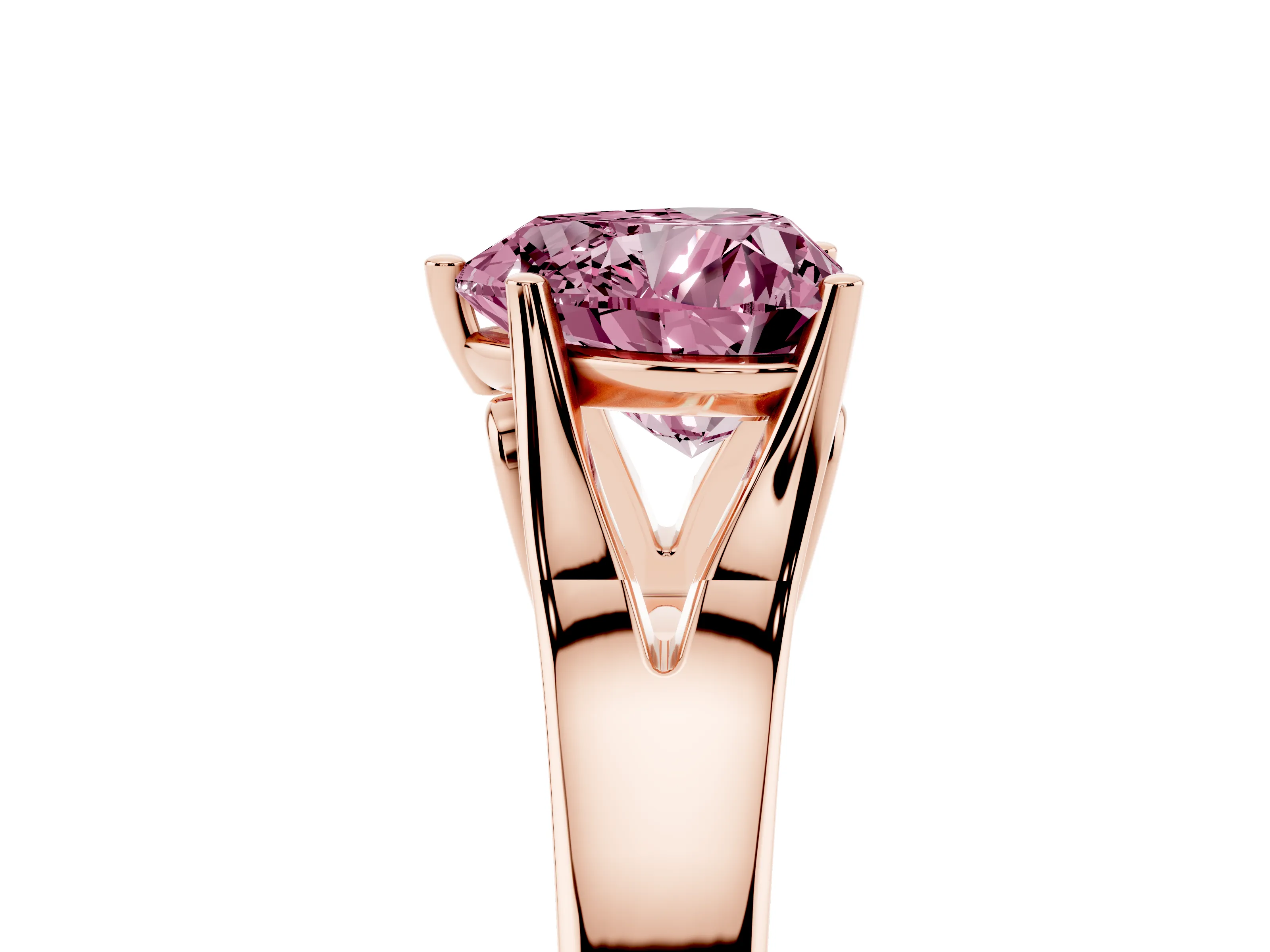 Fancy Pink Heart Cut Diamond Solitaire Ring Set in Rose gold with Arched Cathedral Band and Prong Setting