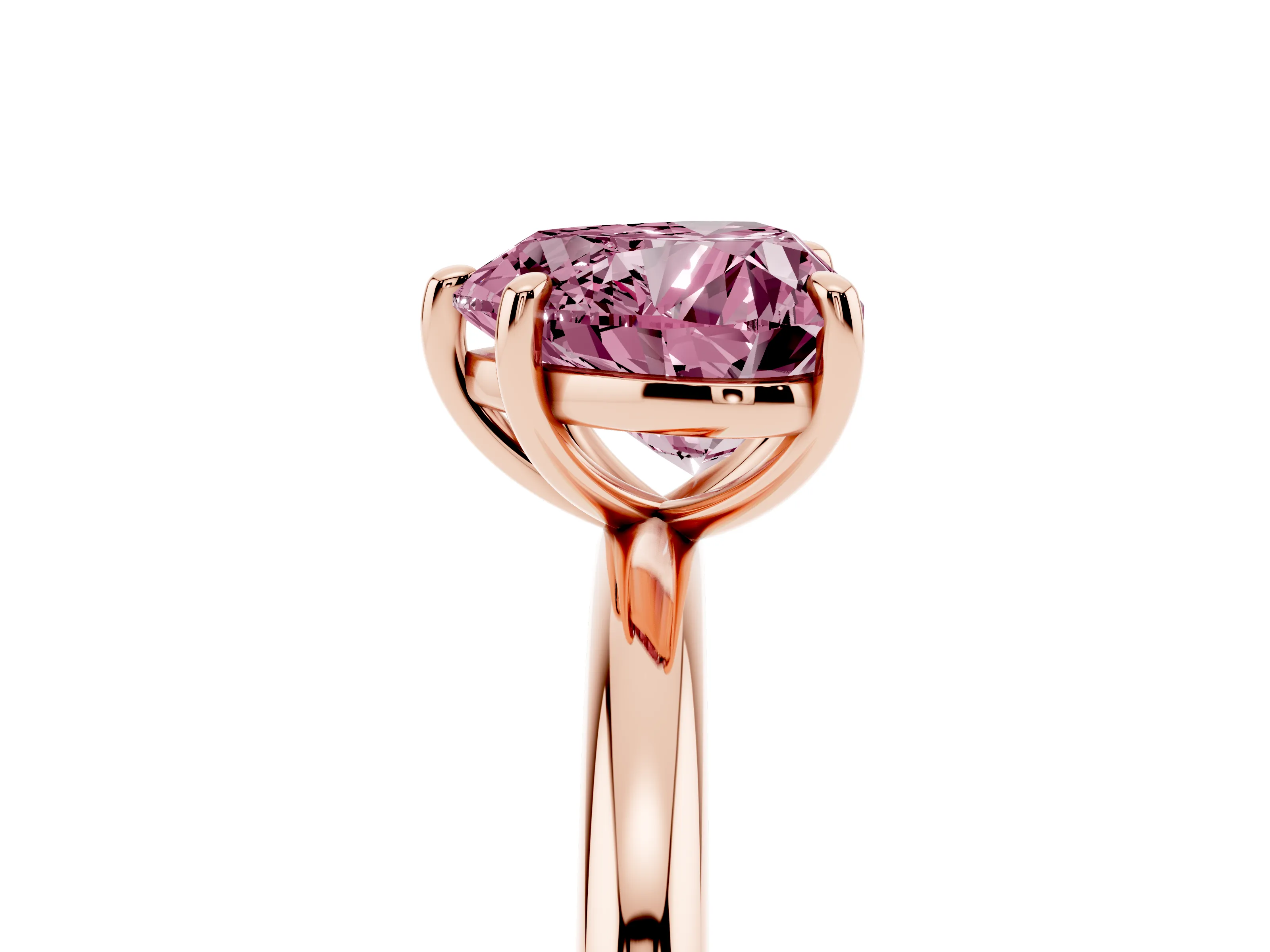 Fancy Pink Heart Cut Diamond Solitaire Ring Set in Rose gold with Prong Setting on a Polished Plain Band