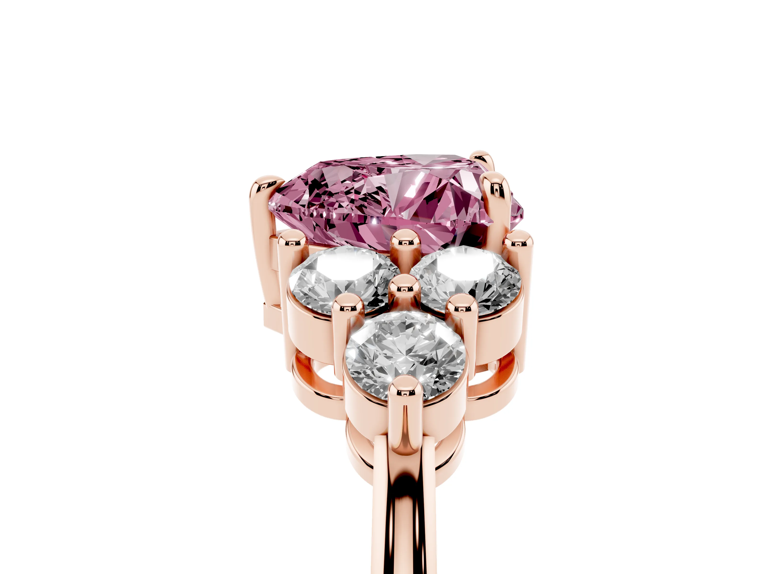 Fancy Pink Heart Cut Diamond Solitaire Ring Set in Rose gold with Cluster Accents on Each Side