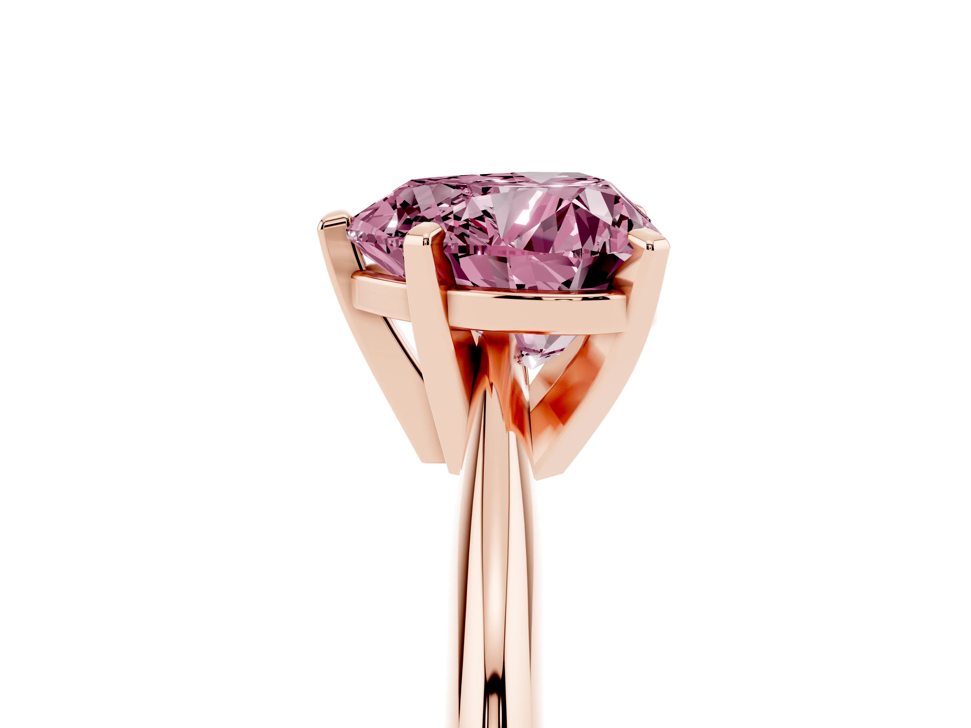 Fancy Pink Heart Cut Diamond Solitaire Ring Set in Rose gold with Prong Setting on a Plain Round Band
