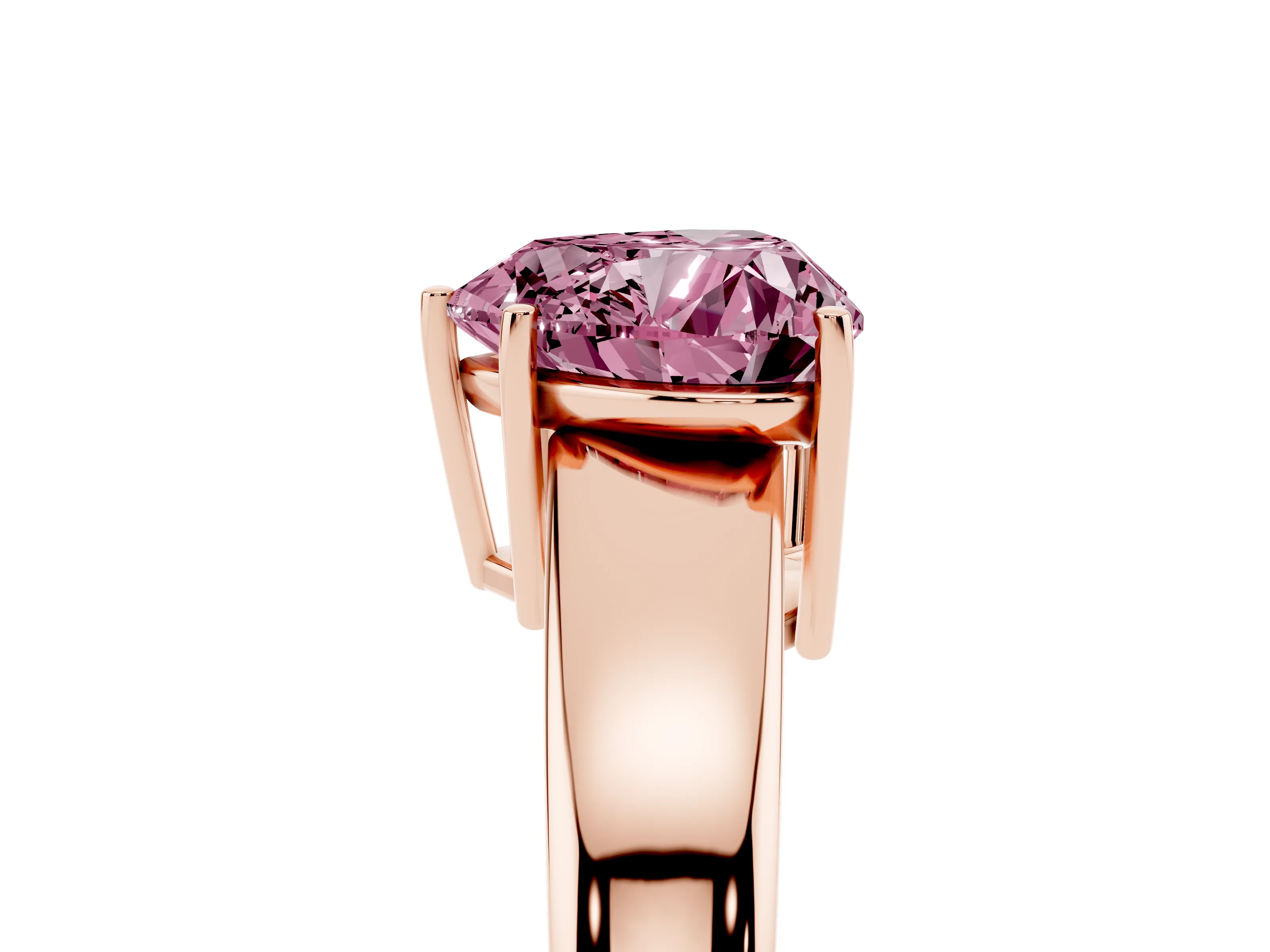 Fancy Pink Heart Cut Diamond Solitaire Ring Set in Rose gold with Tapered Band and Prong Setting