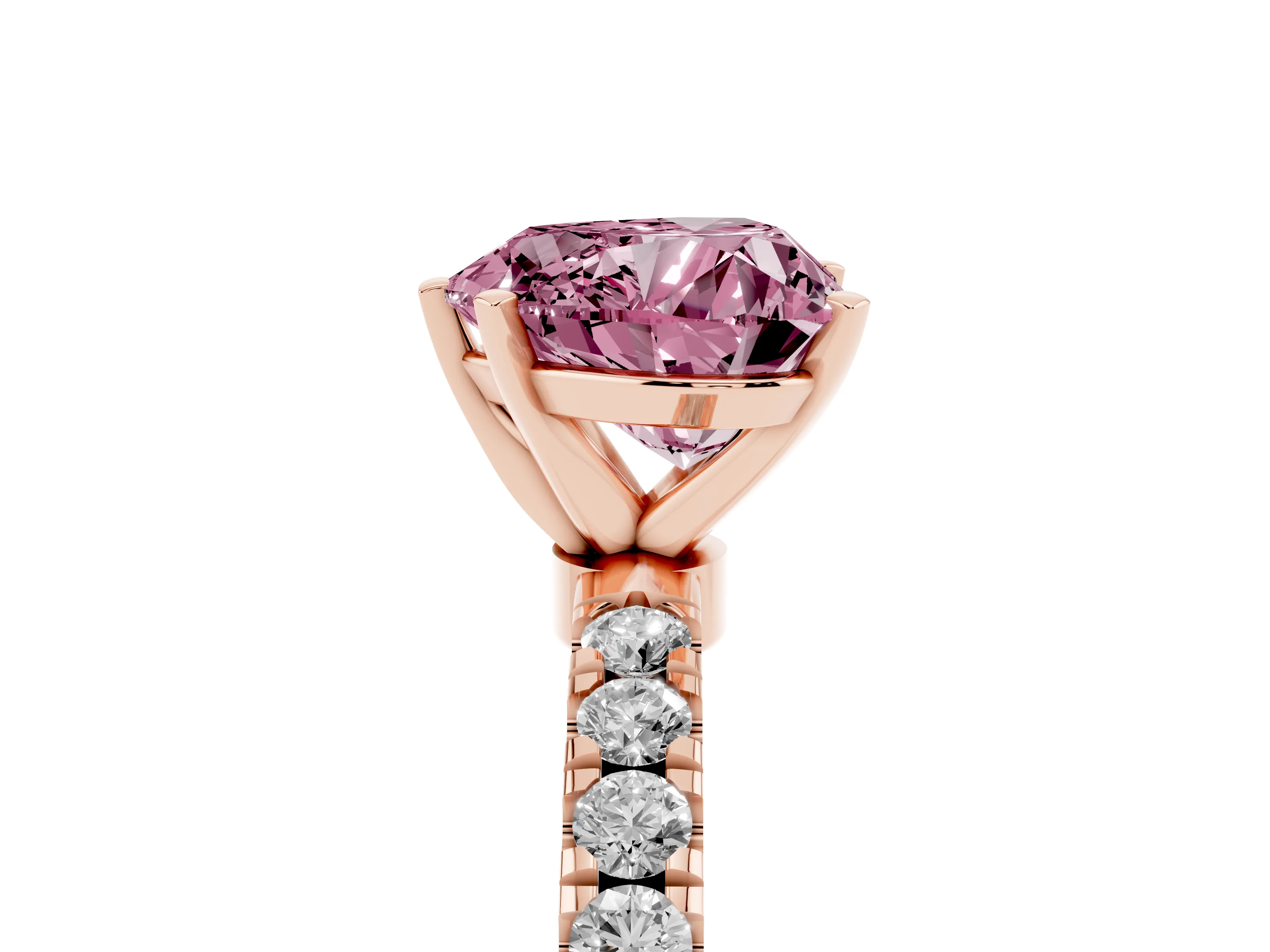 Fancy Pink Heart Cut Diamond Solitaire Ring Set in Rose gold with Pavé Accents and Prong Setting
