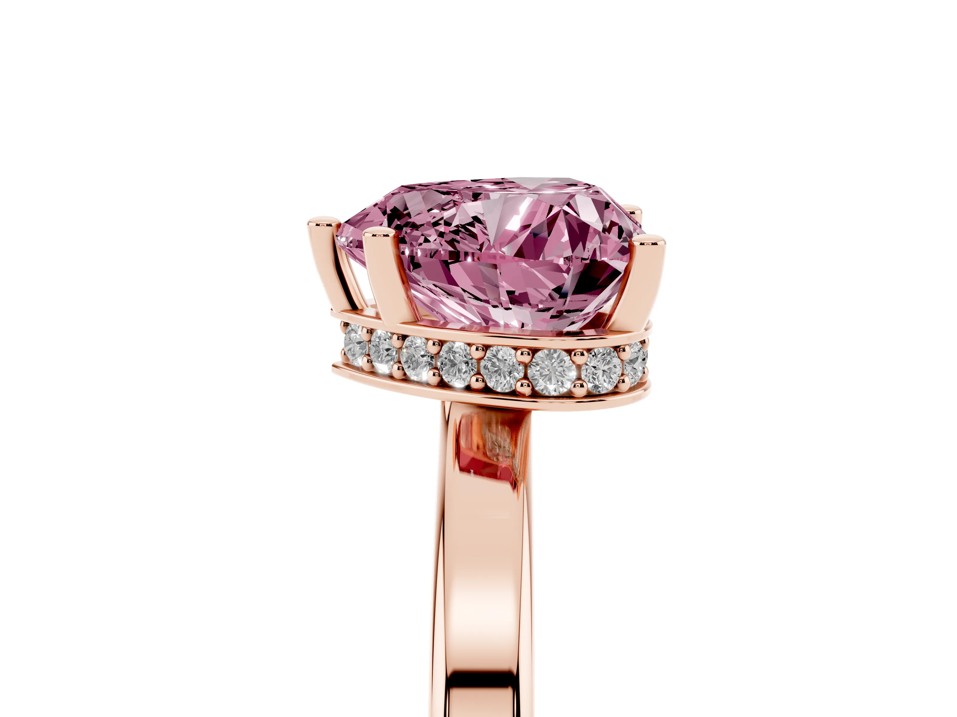 Fancy Pink Heart Cut Diamond Solitaire Engagement Ring Set in Rose gold with Prong Setting on a Plain Band