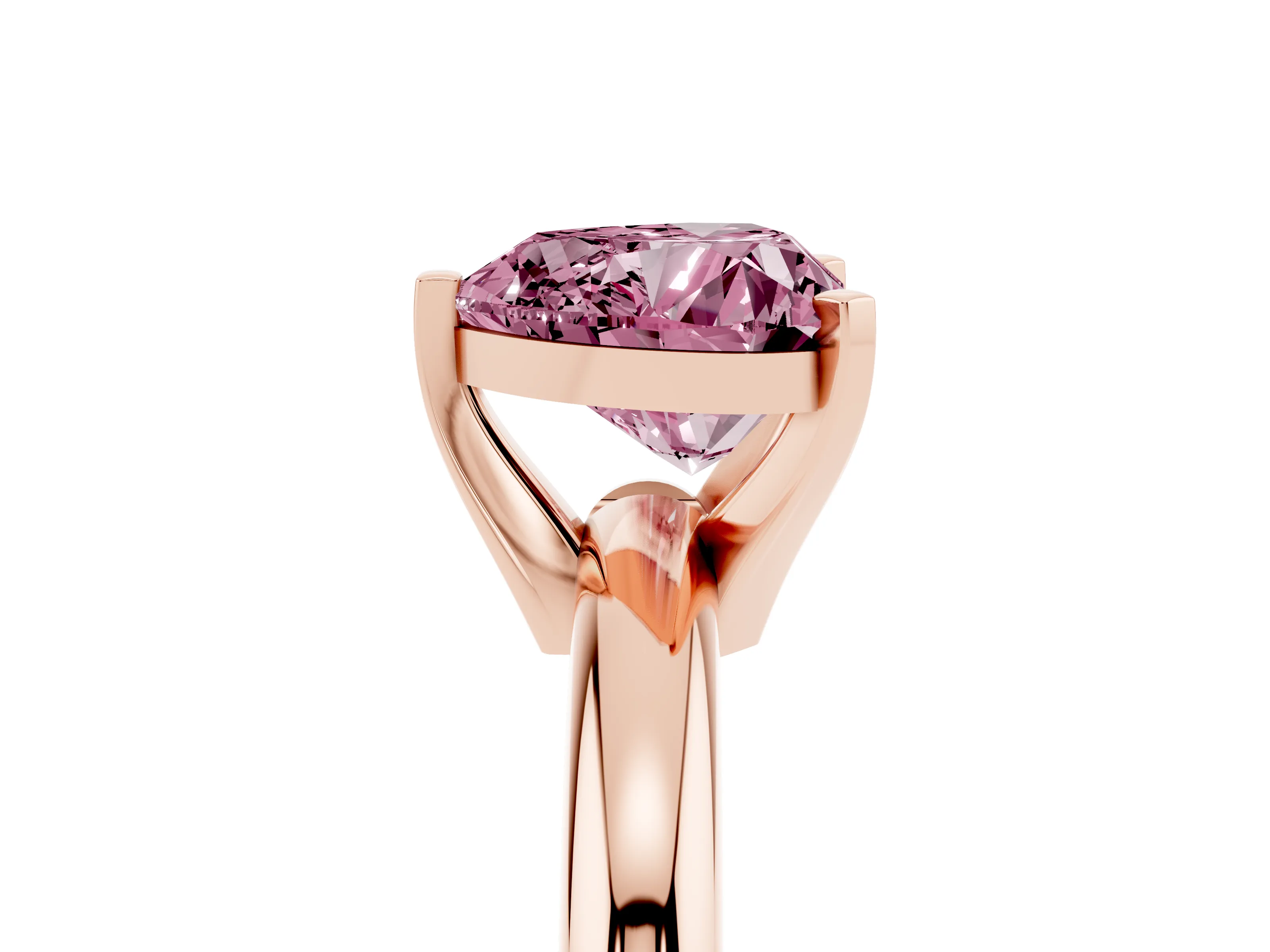Fancy Pink Heart Cut Diamond Solitaire Engagement Ring Set in Rose gold with Round Band and Prong Setting