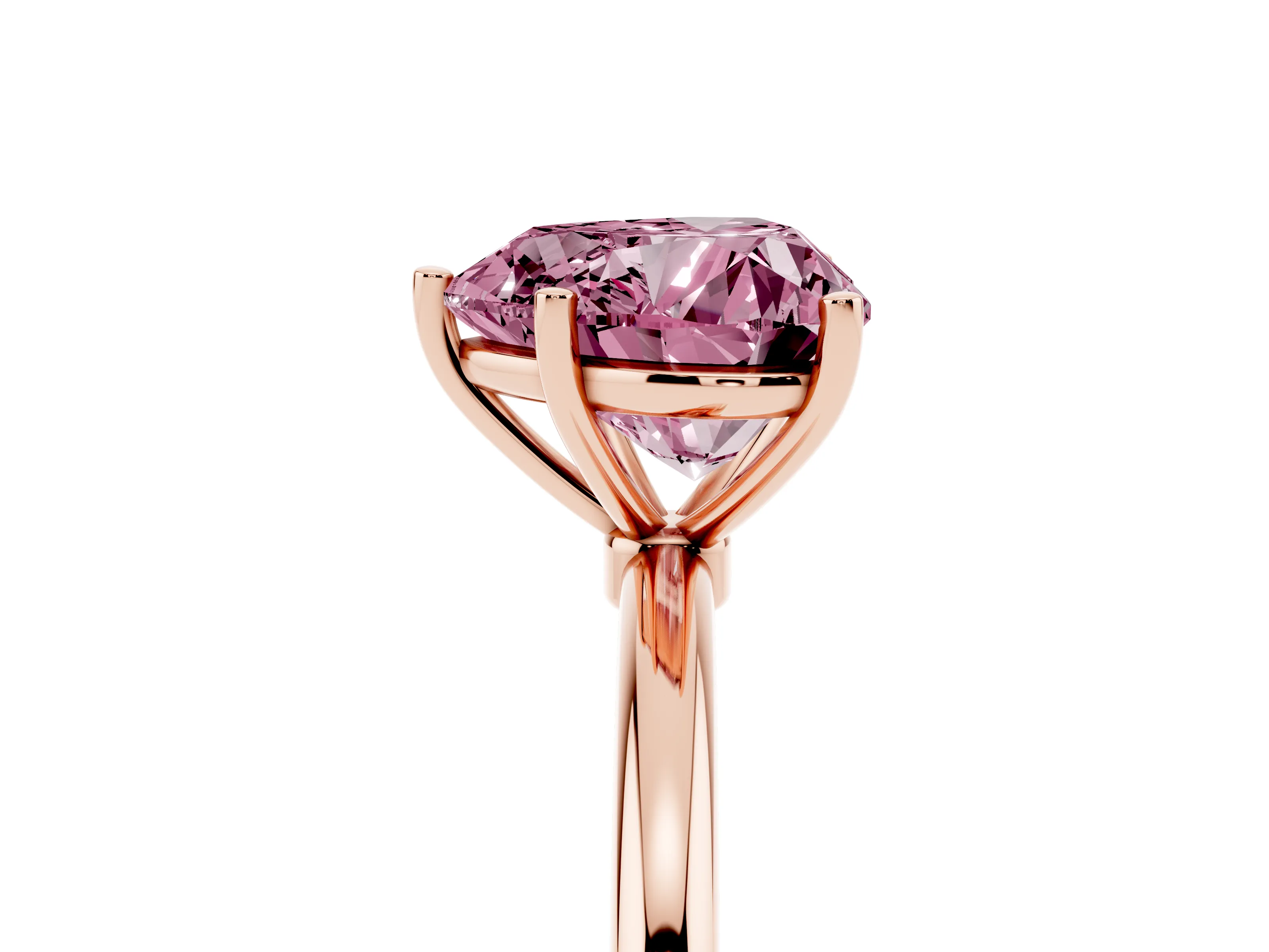 Fancy Pink Heart Cut Diamond Solitaire Engagement Ring Set in Rose gold with Thin Band and Prong Setting