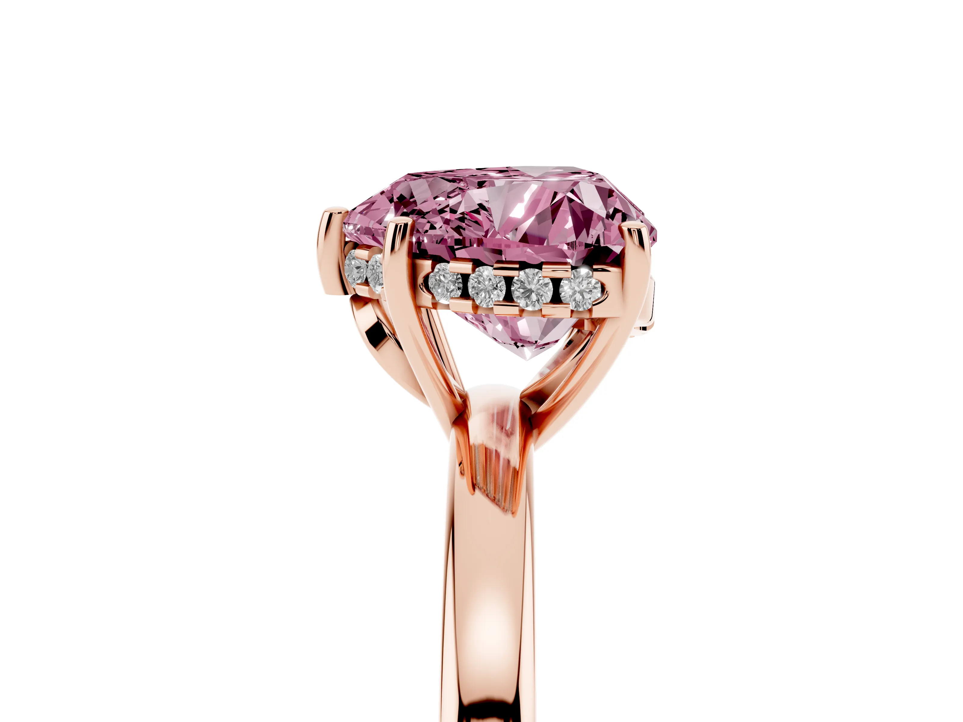 Fancy Pink Heart Cut Diamond Solitaire Ring Set in Rose gold with Plain Band and Prong Setting