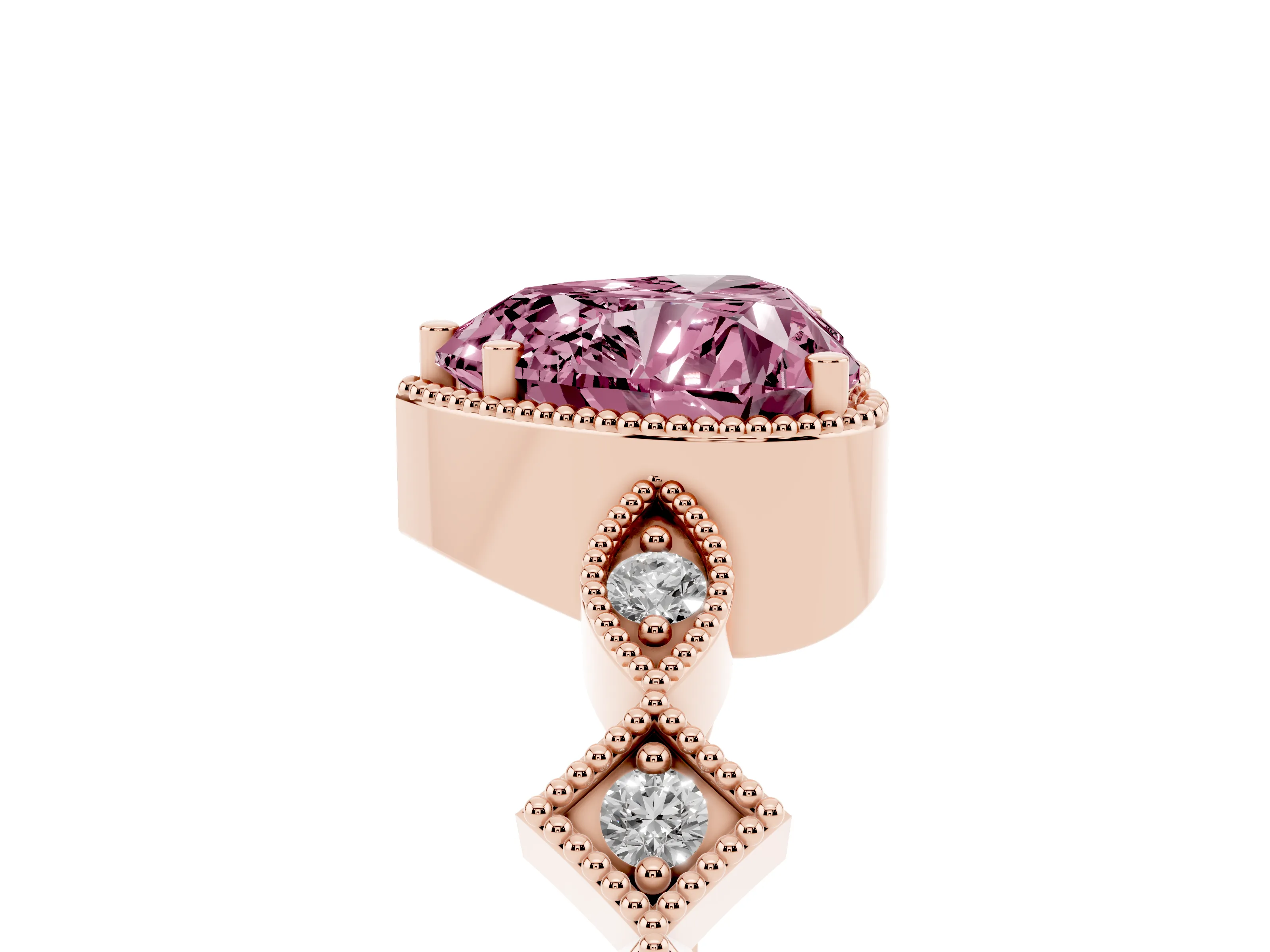 Fancy Pink Heart Cut Diamond Milgrain Marquise Twist Band Ring Set in Rose gold with Prong Setting
