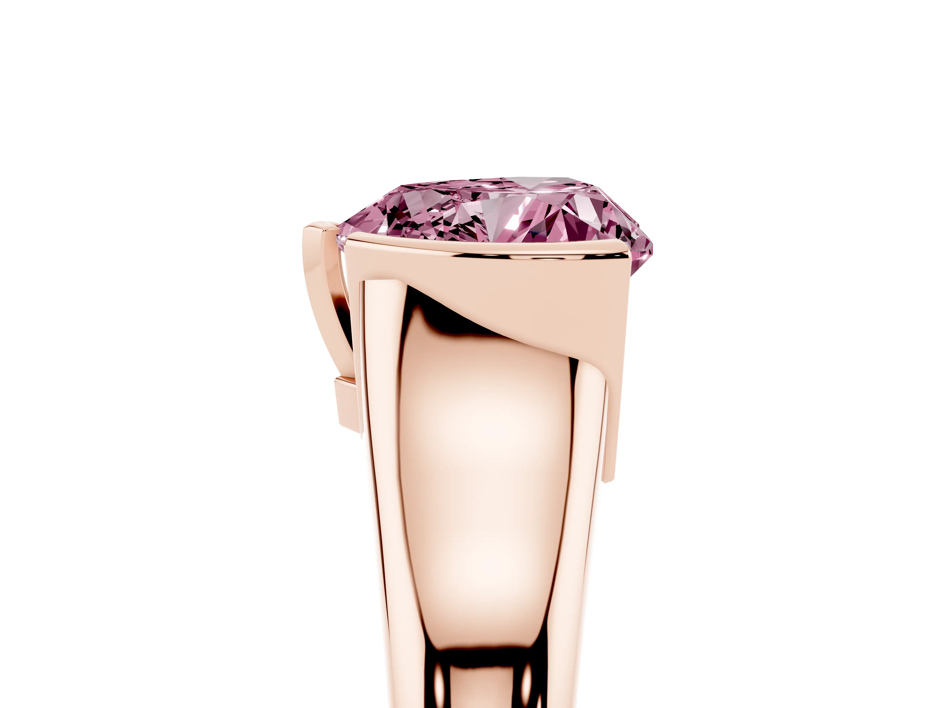 Fancy Pink Heart Cut Diamond Solitaire Tension Set Ring Set in Rose gold with Split Shank Band