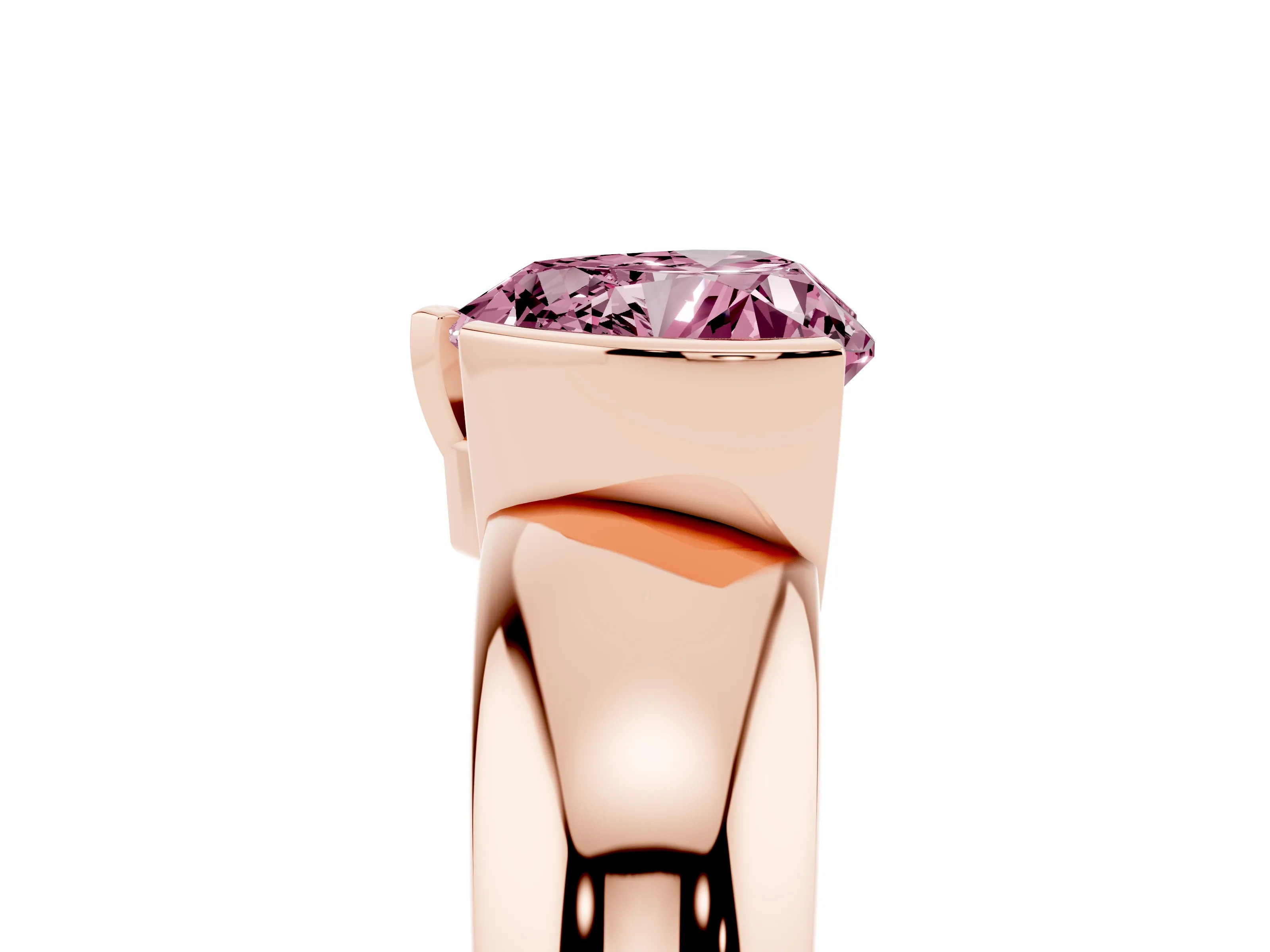 Fancy Pink Heart Cut Diamond Solitaire Tension Set Ring Set in Rose gold with Wide Band