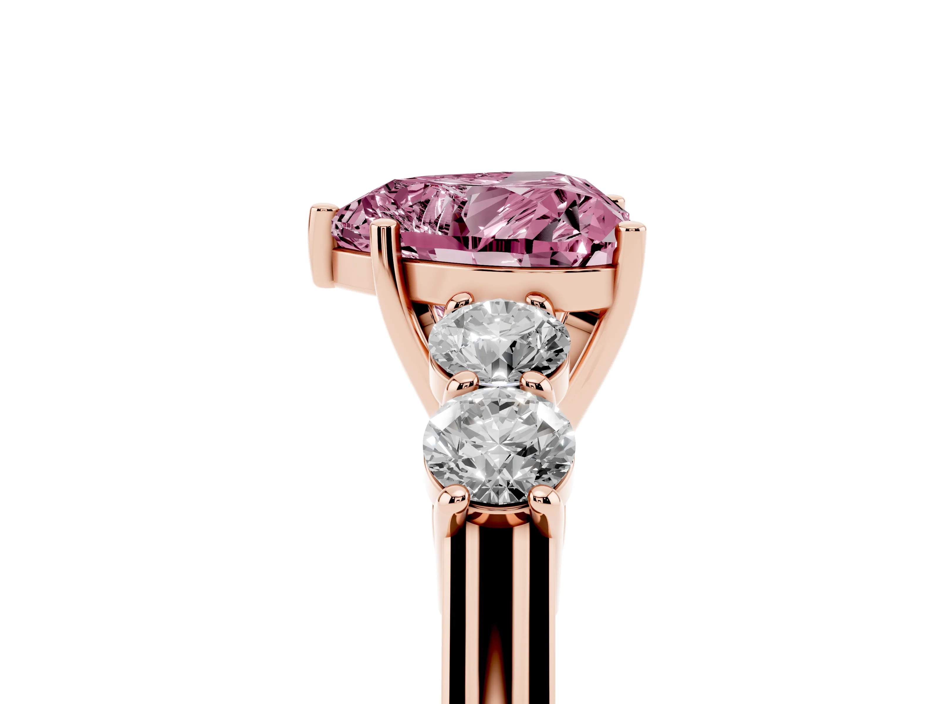 Fancy Pink Heart Cut Diamond Five-Stone Prong Set Band Ring Set in Rose gold with Polished Band