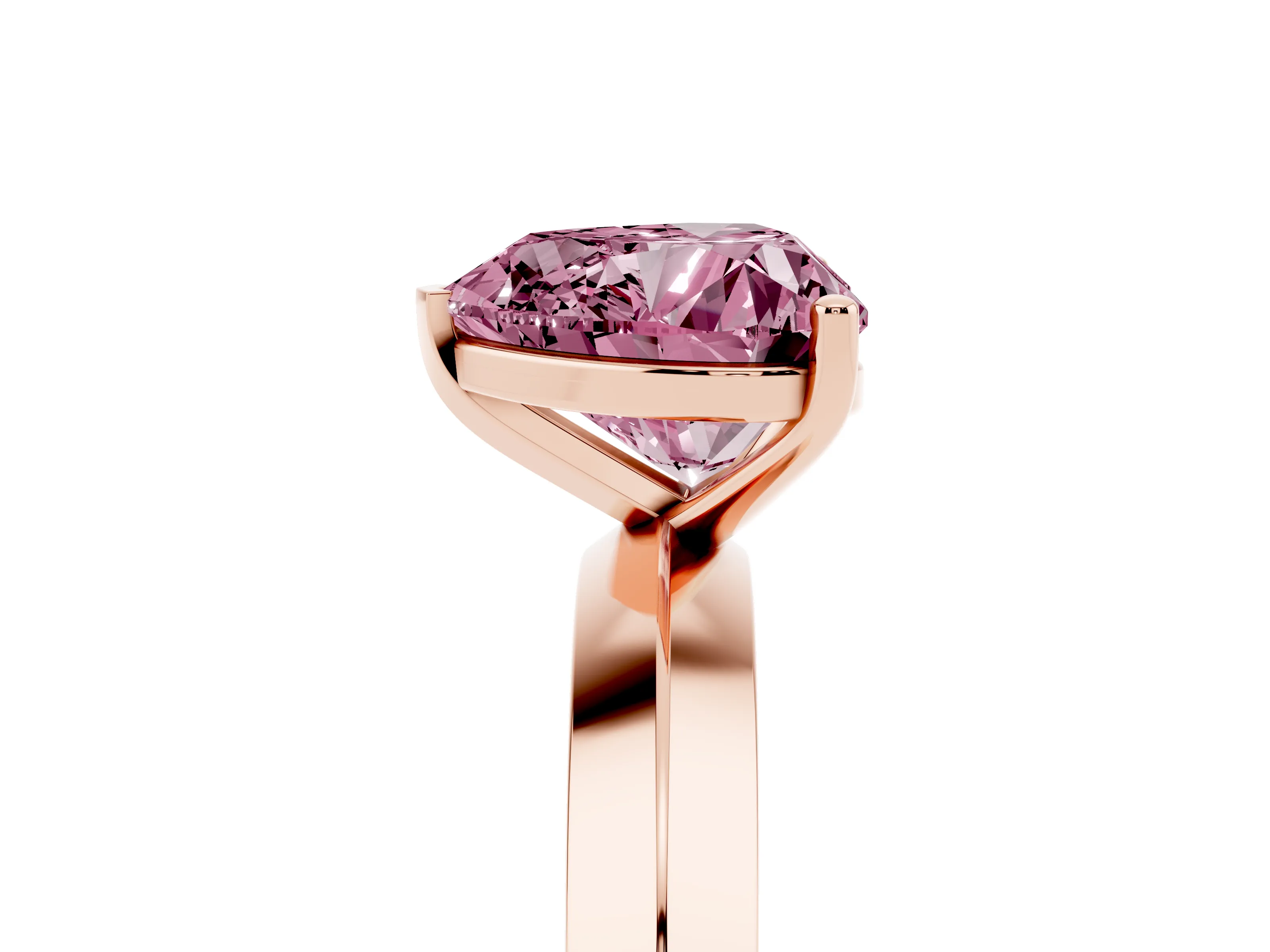 Fancy Pink Heart Cut Diamond Solitaire Engagement Ring Set in Rose gold with Flat Band and Prong Setting