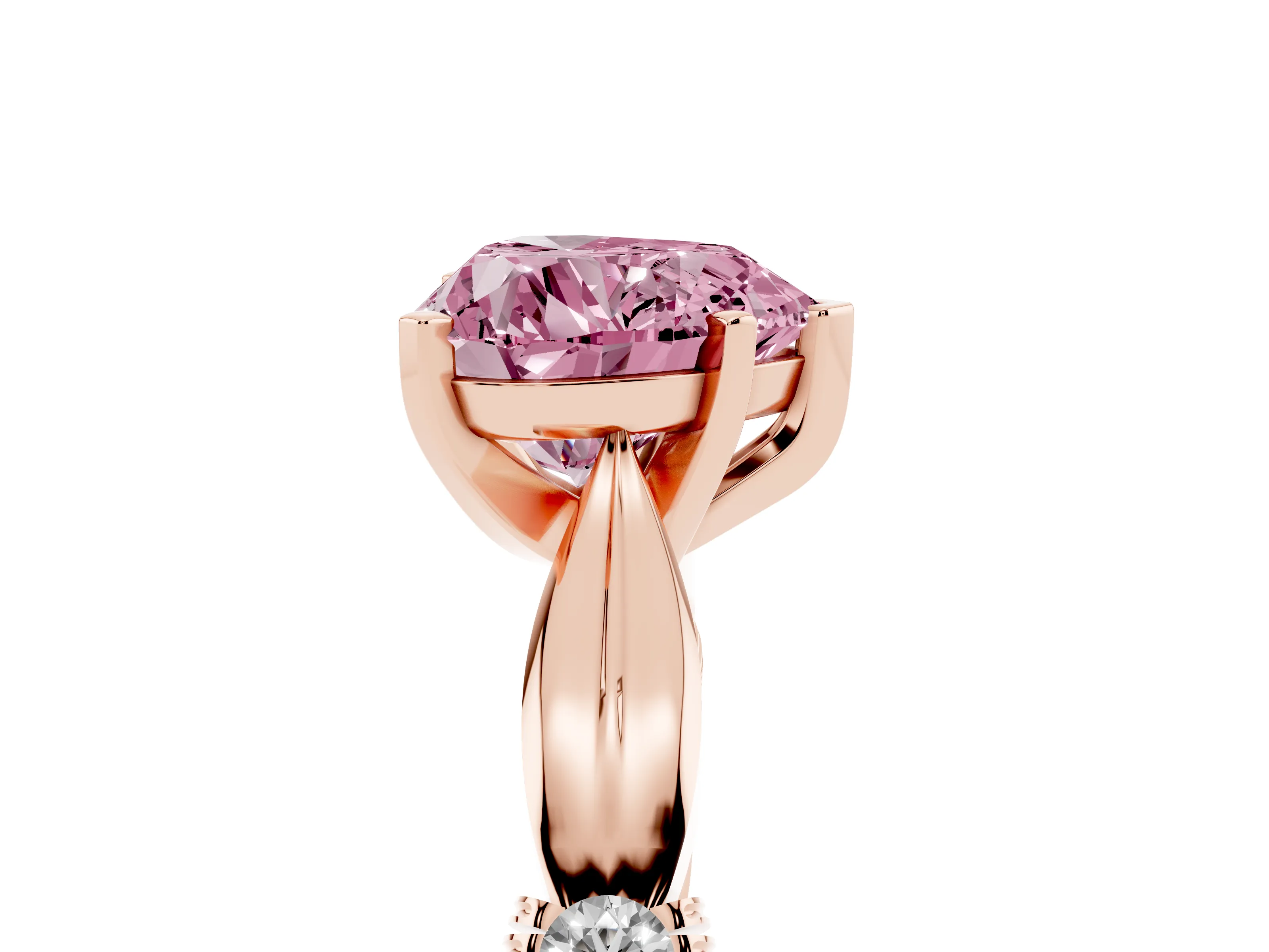Fancy Pink Heart Cut Diamond Solitaire Twisted Band Ring Set in Rose gold with Accent Stones and Prong Setting