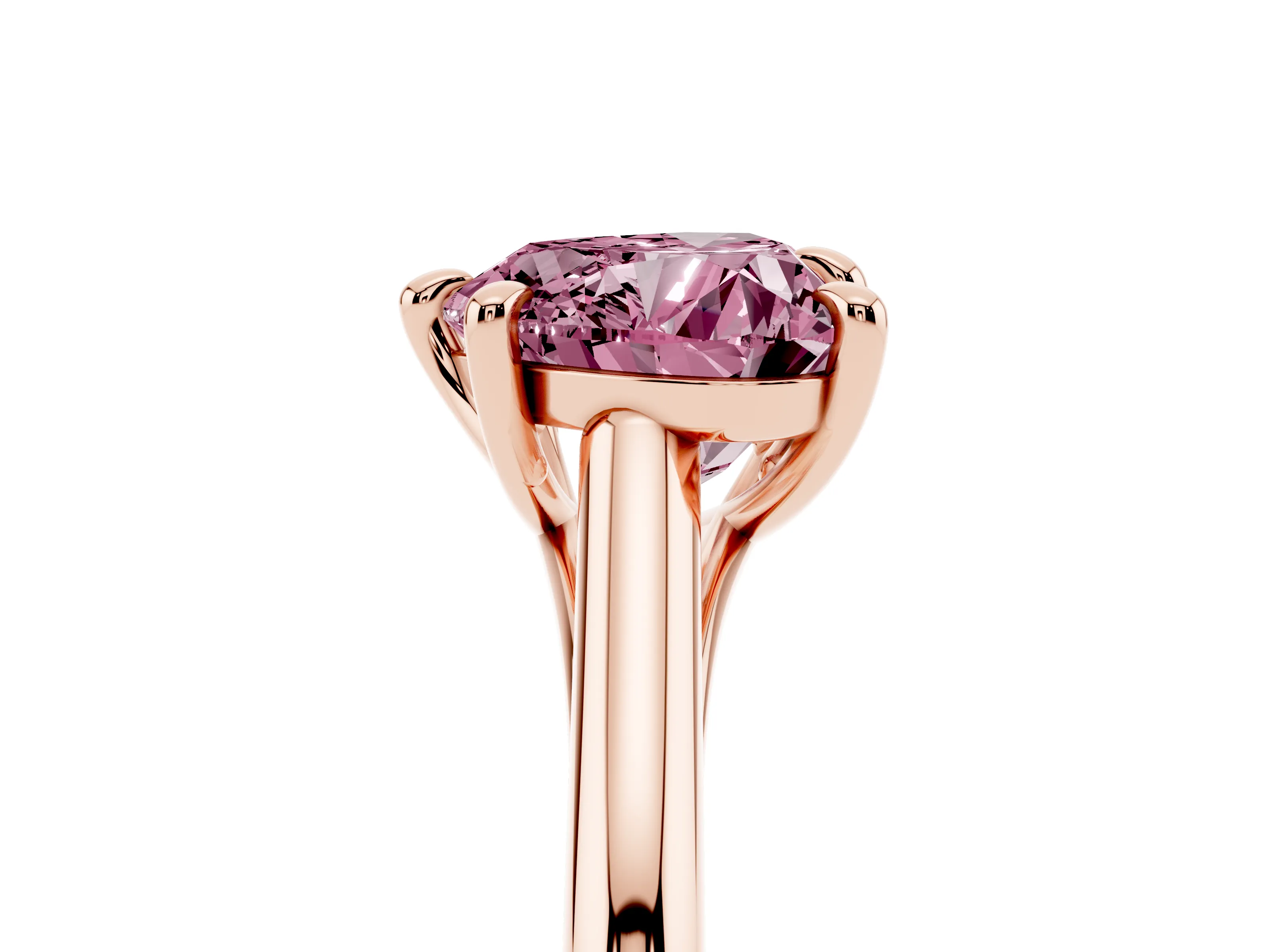 Fancy Pink Heart Cut Diamond Solitaire Engagement Ring Set in Rose gold with Prong Setting and Plain Classic Band