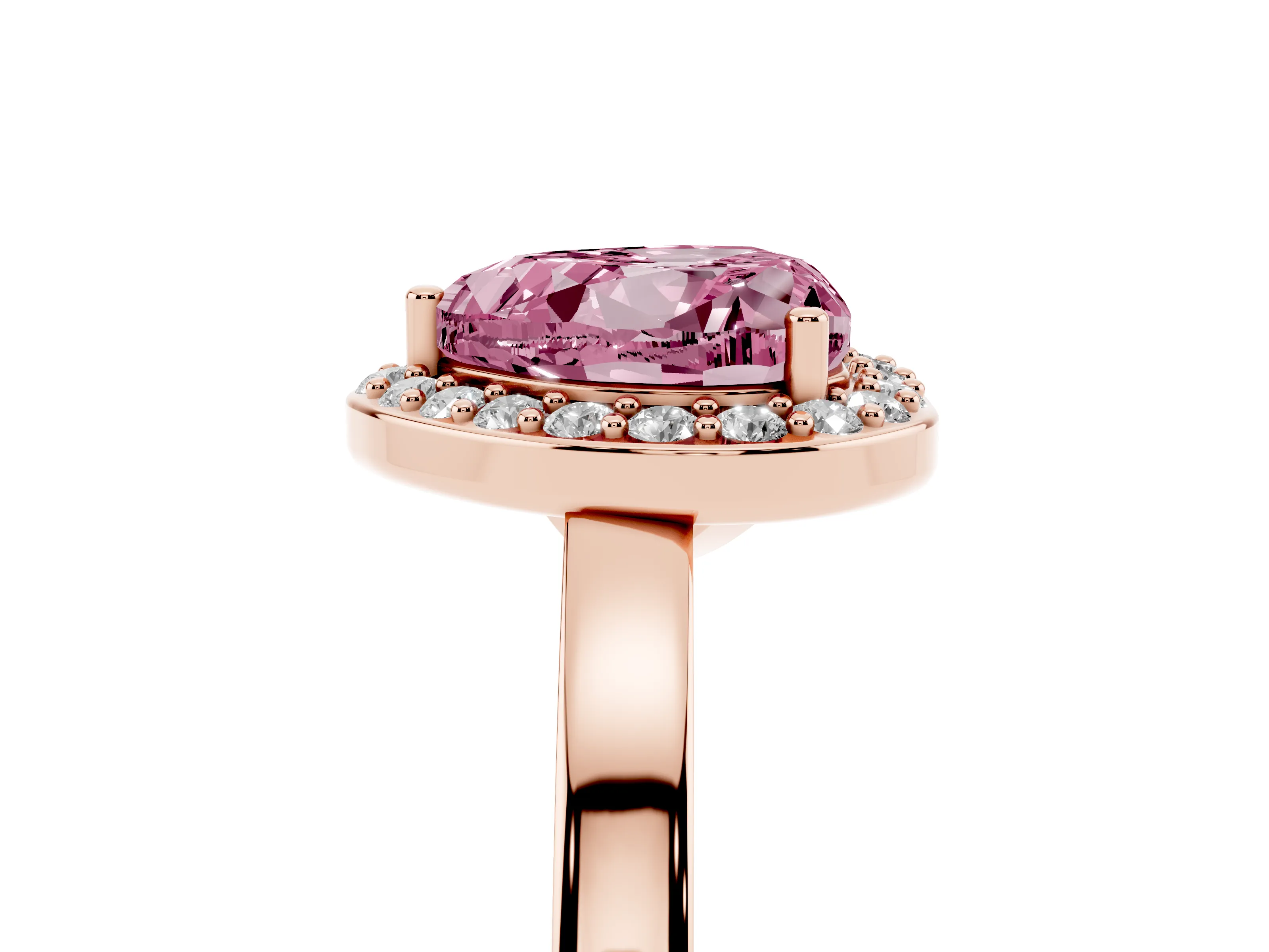 Fancy Pink Heart Cut Diamond Halo Ring Set in Rose gold with Solitaire Band and Prong Setting