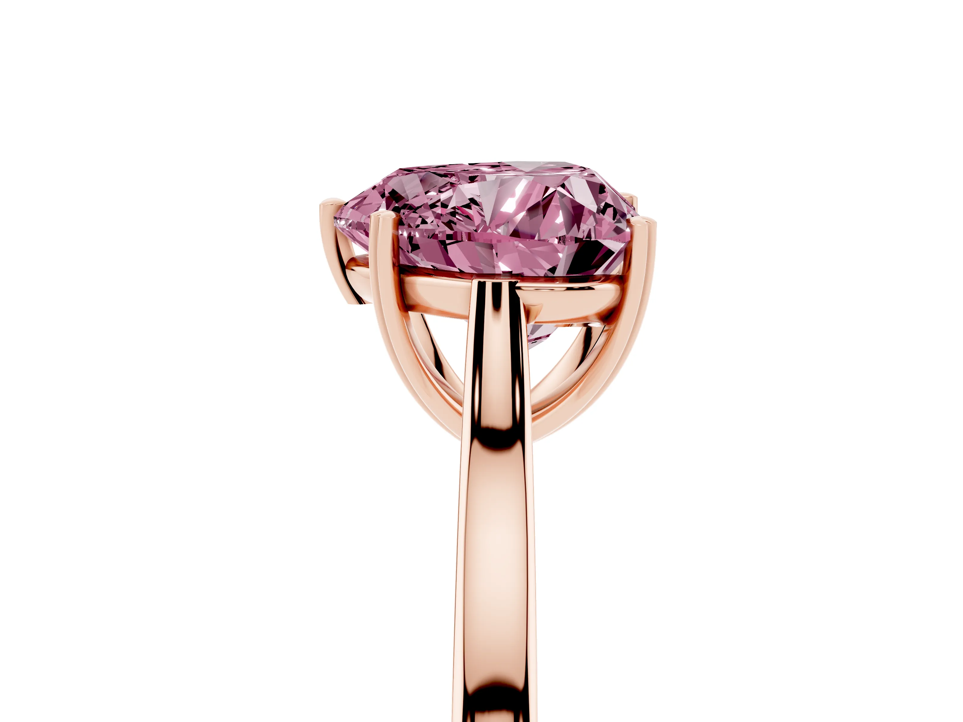 Fancy Pink Heart Cut Diamond Solitaire Heart Prong Engagement Ring Set in Rose gold with Tapered Band