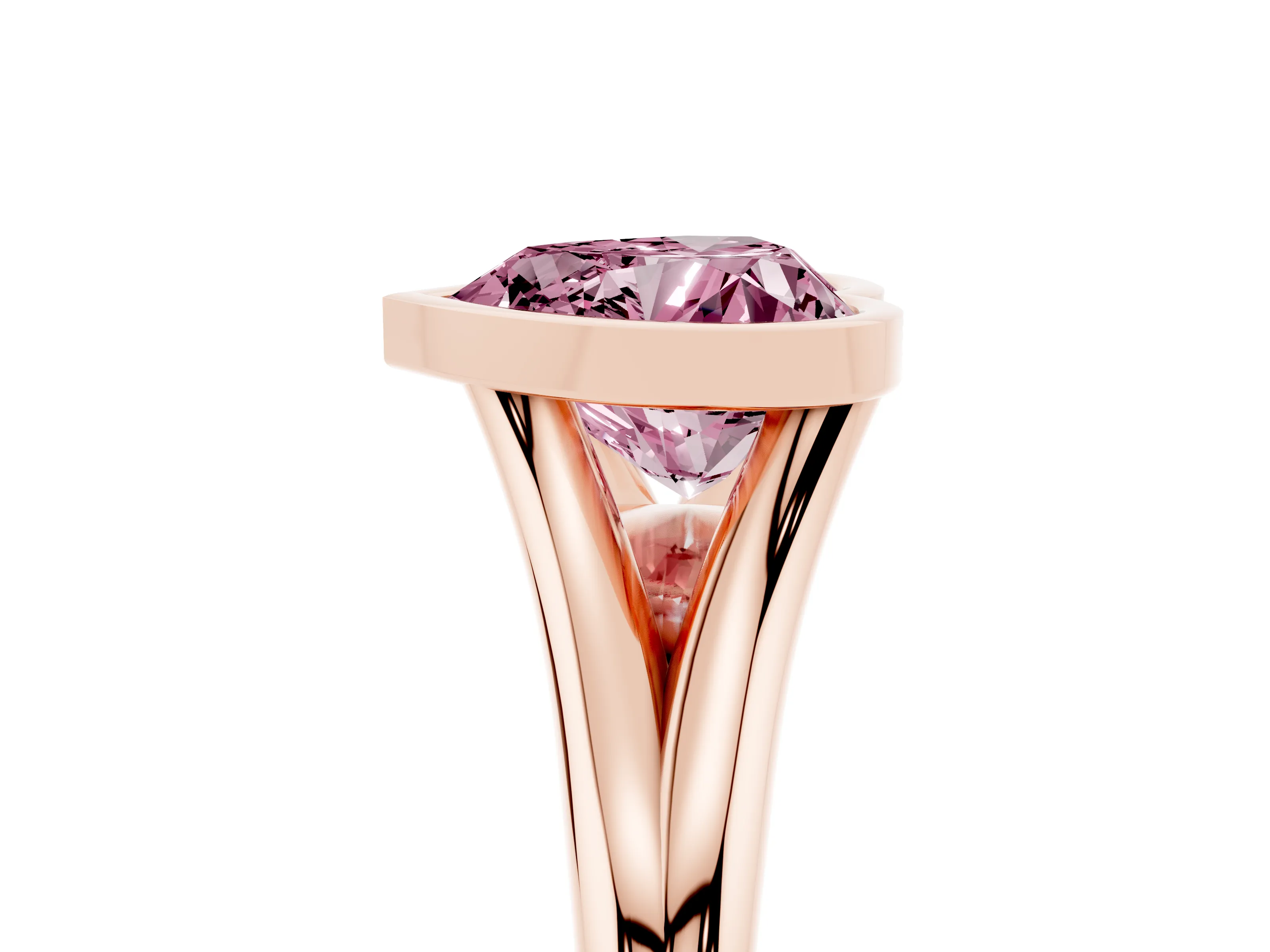 Fancy Pink Bezel Set Heart Cut Diamond Solitaire Ring Set in Rose gold with Tapered Band