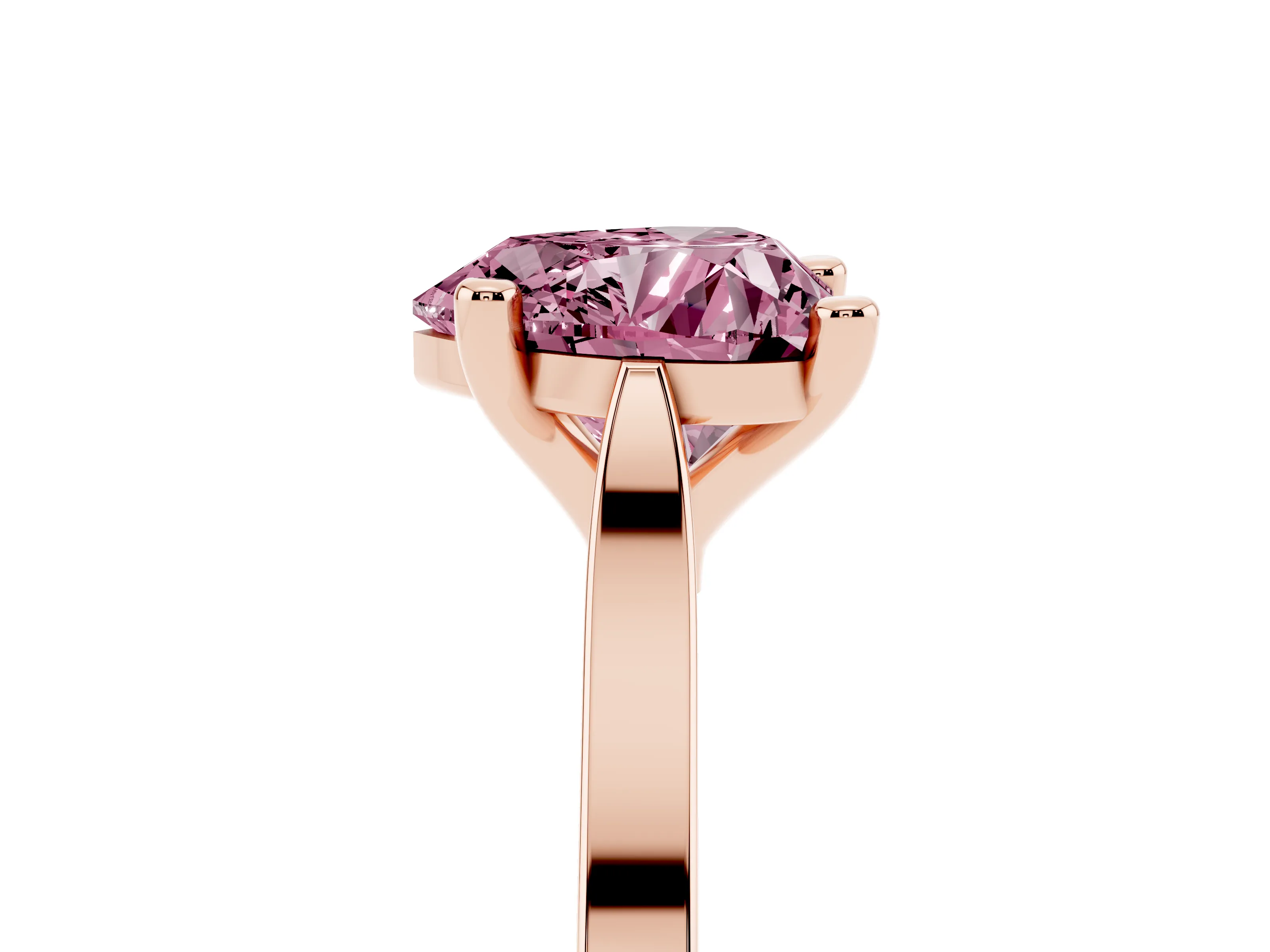 Fancy Pink Heart Cut Diamond Solitaire Ring Set in Rose gold with Prong Setting and Tapered Band