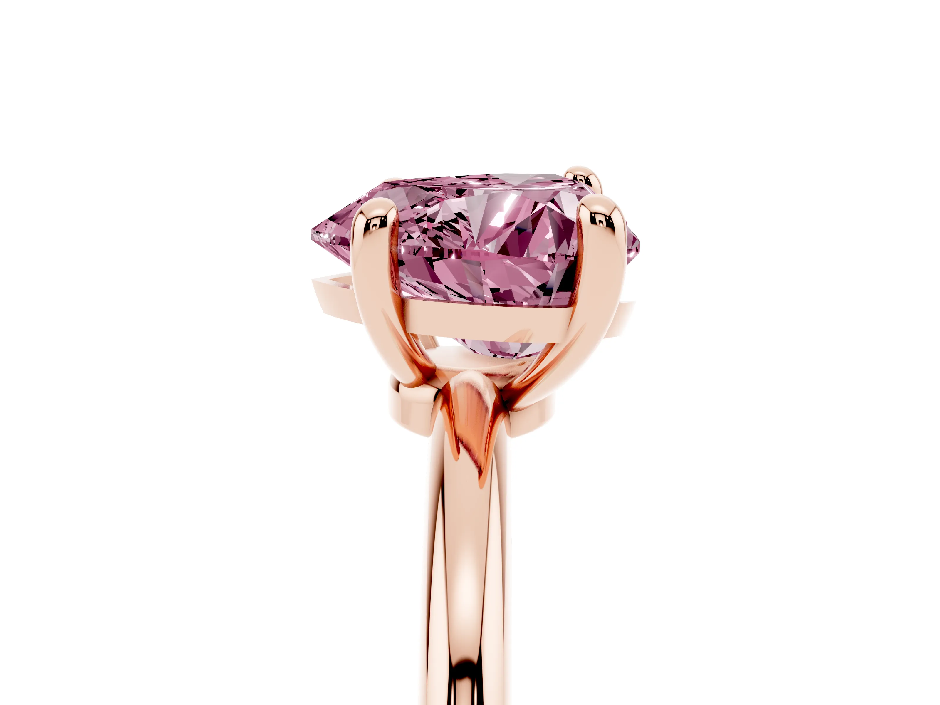 Fancy Pink Heart Cut Diamond Solitaire Ring Set in Rose gold with Secure Prong Setting on a Classic Band
