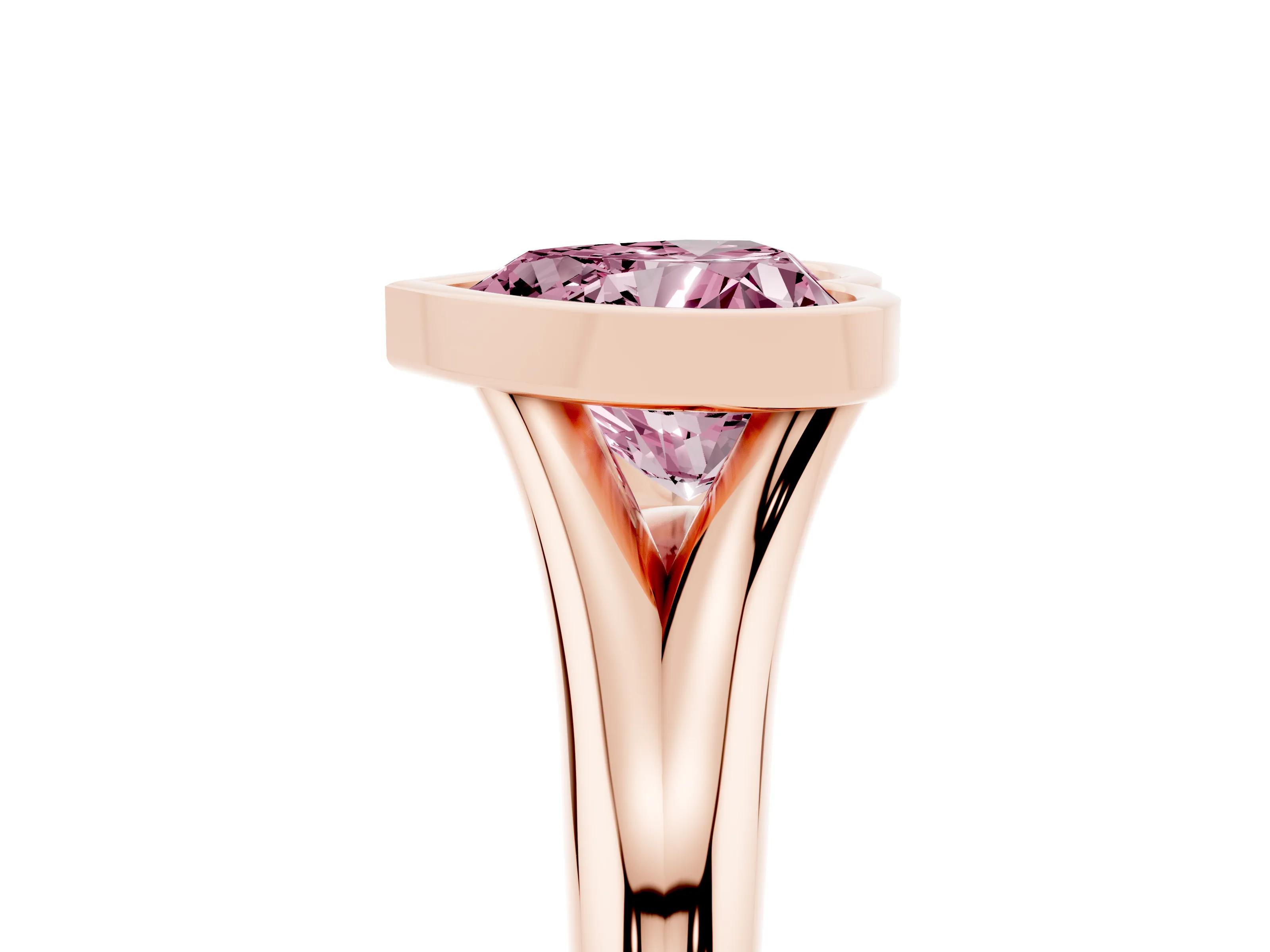 Fancy Pink Bezel Set Heart Cut Diamond Solitaire Ring Set in Rose gold with Smooth Band