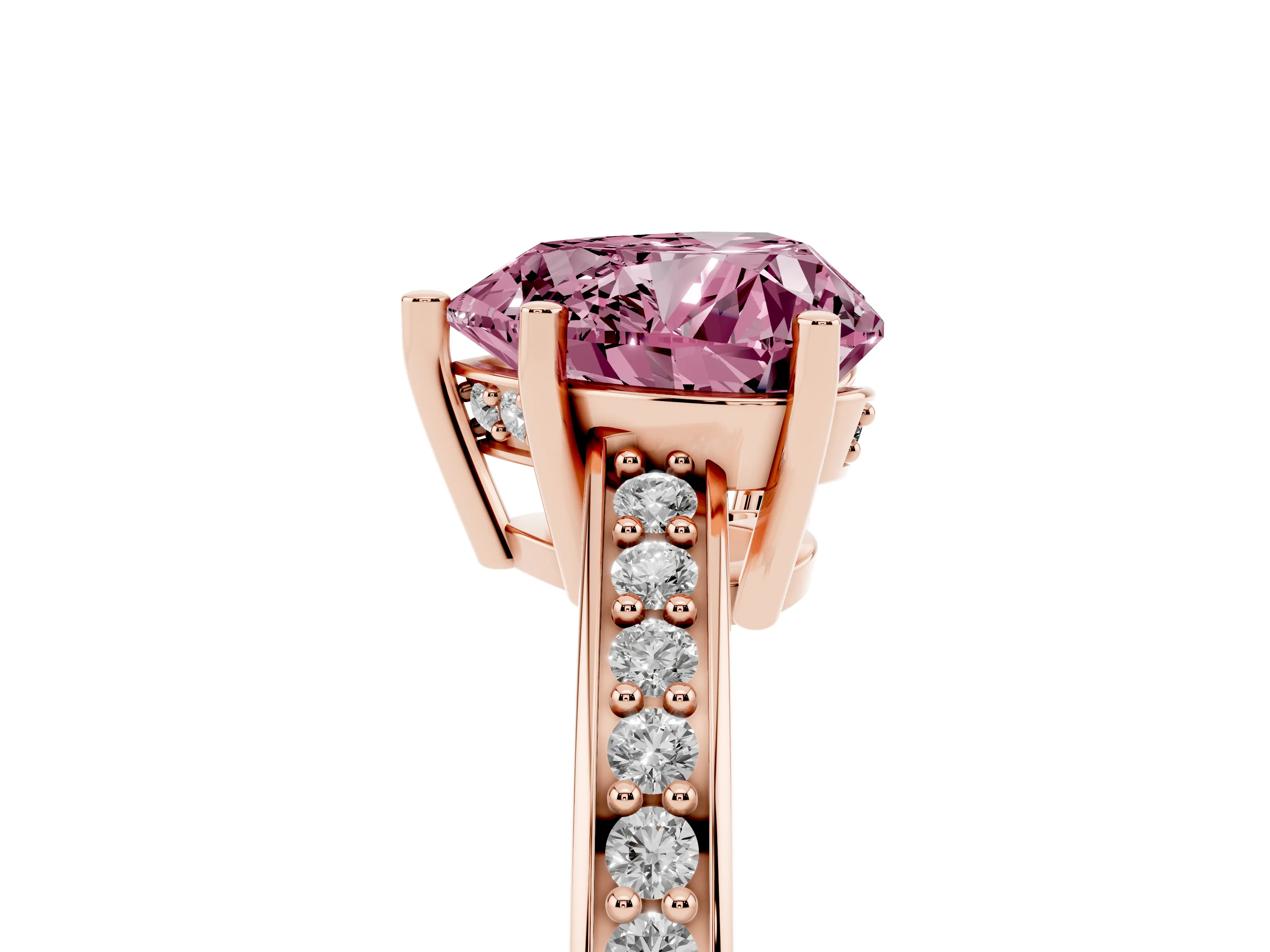 Fancy Pink Heart Cut Diamond Pavé Band Prong Set Solitaire Ring Set in Rose gold