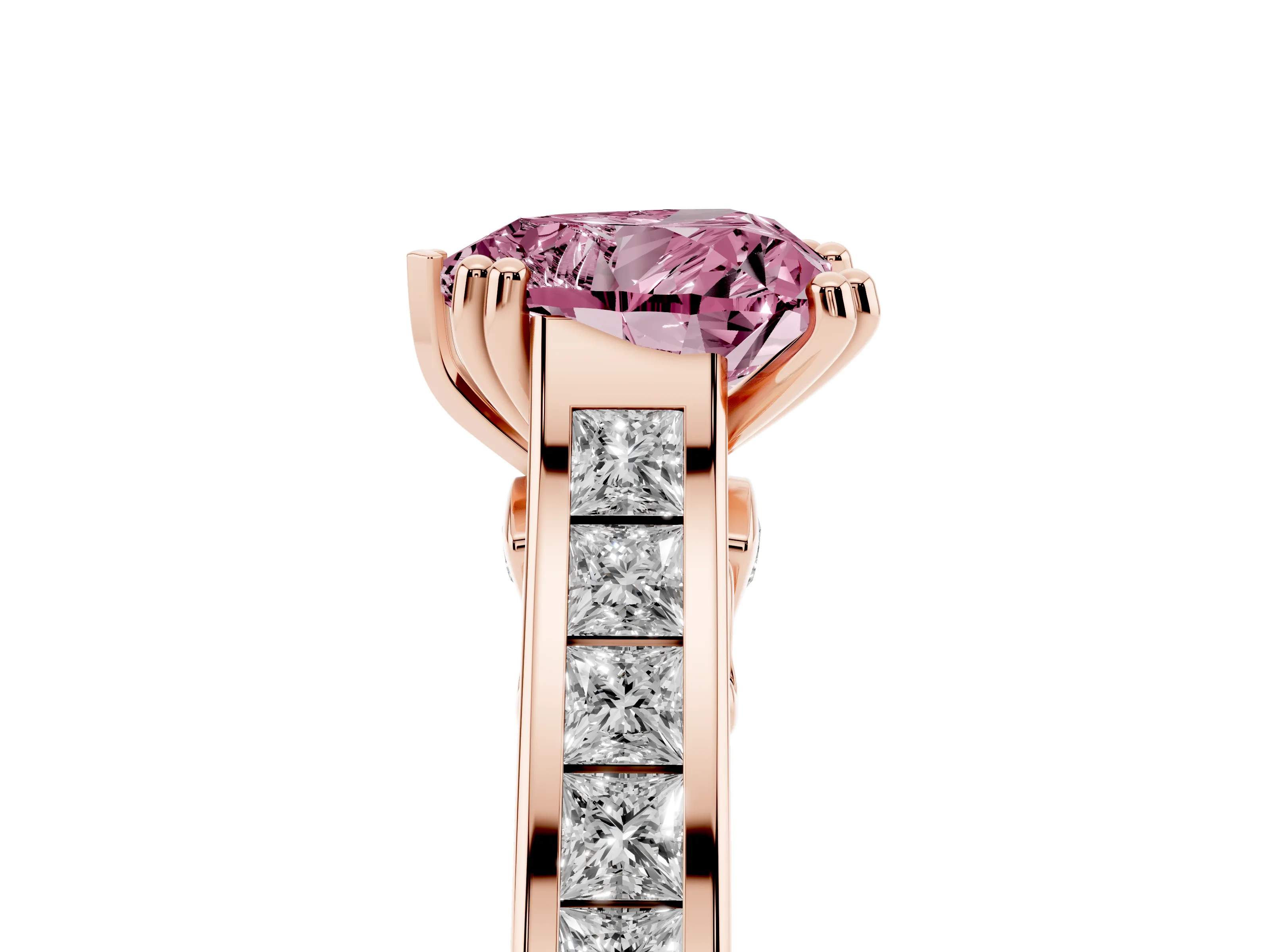 Fancy Pink Heart Cut Diamond Channel Set Solitaire Engagement Ring Set in Rose gold with Prong Setting
