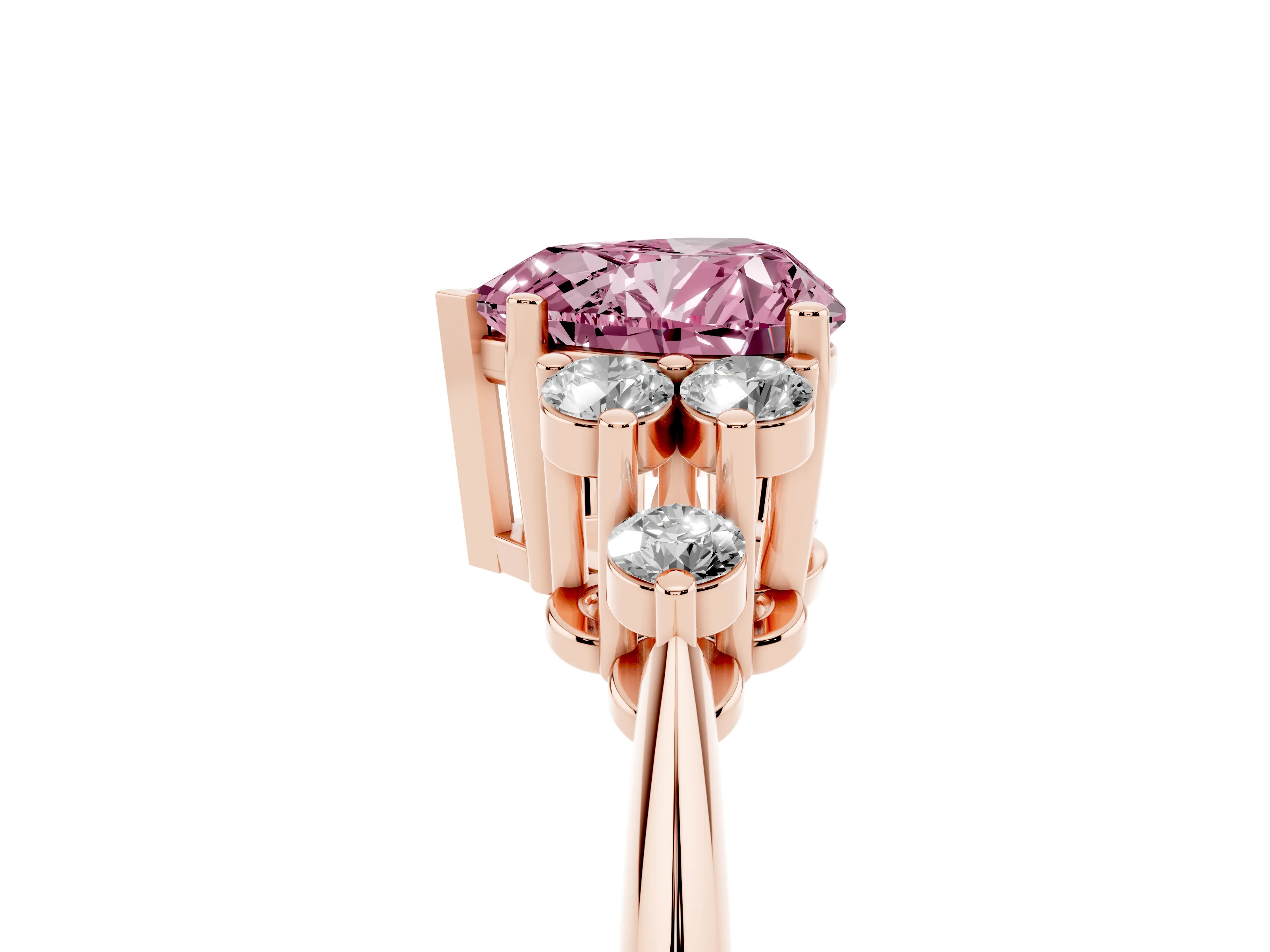Fancy Pink Heart Cut Diamond Cluster Ring Set in Rose gold with Plain Band and Prong Setting