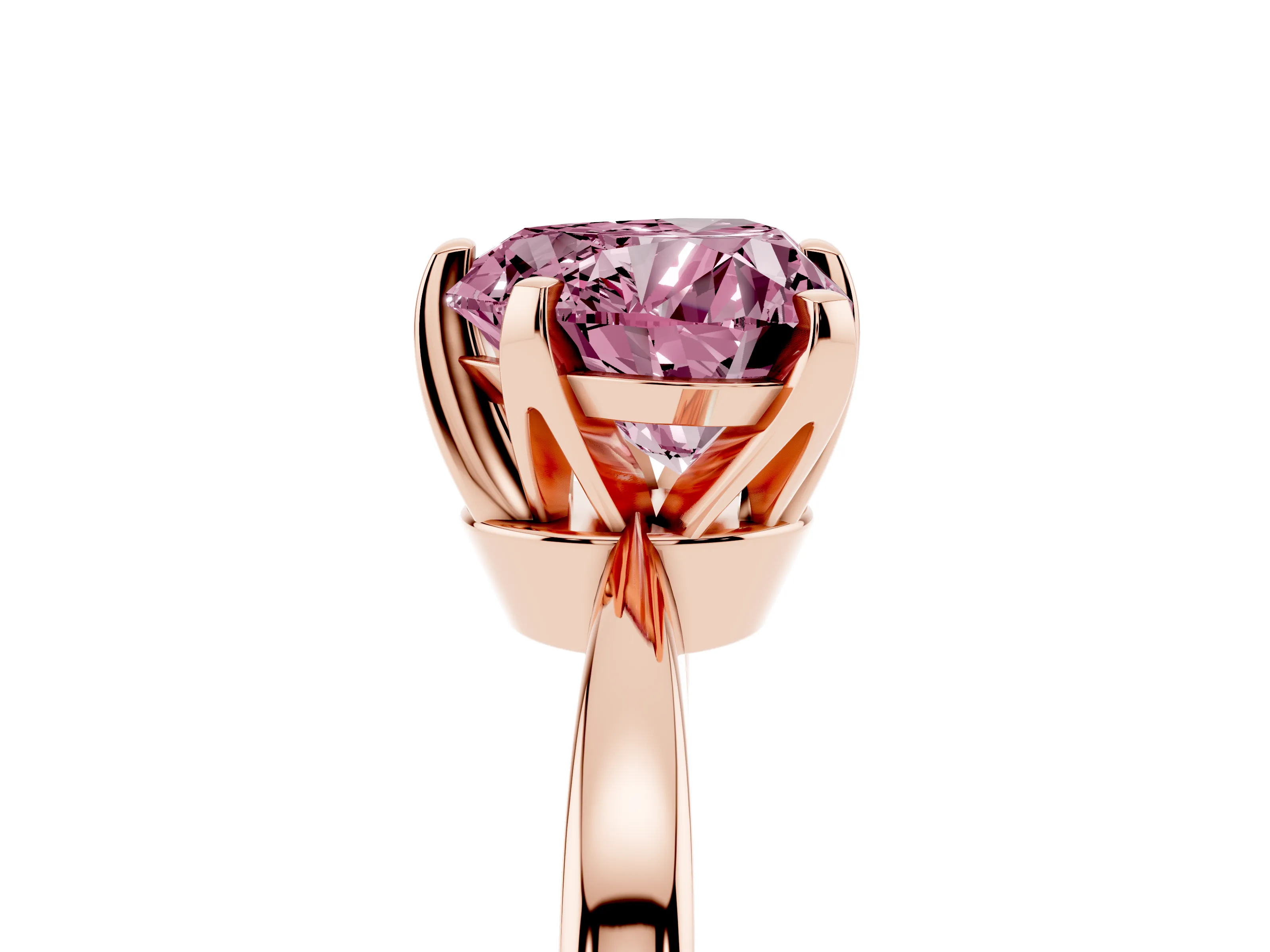 Fancy Pink Heart Cut Diamond Solitaire Engagement Ring Set in Rose gold with Slim Tapered Solitaire Band