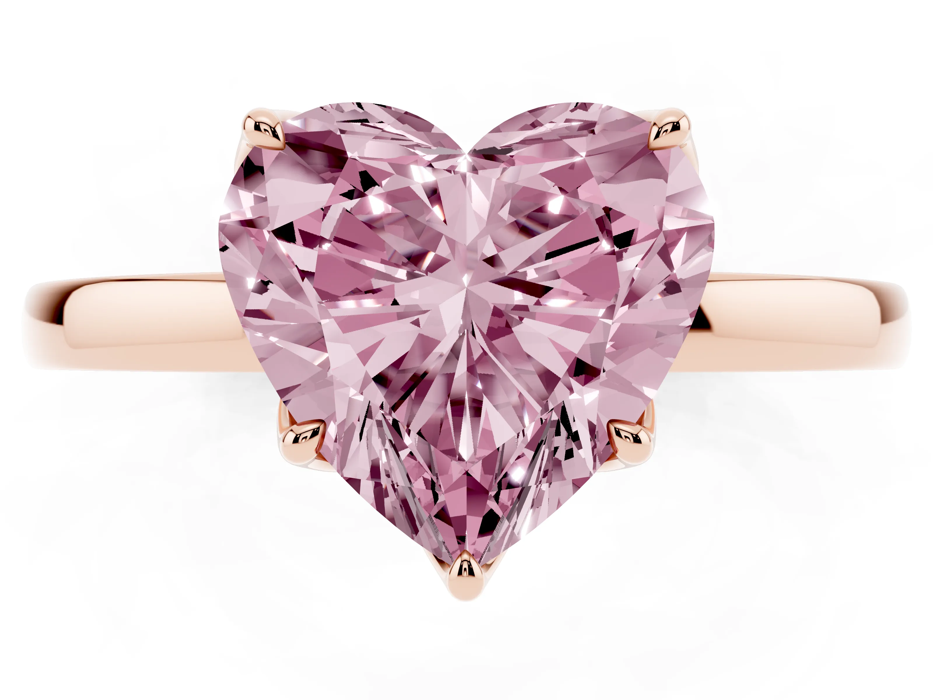 Fancy Pink Heart Cut Diamond Solitaire Ring Set in Rose gold with Prong Setting and Thin Polished Band