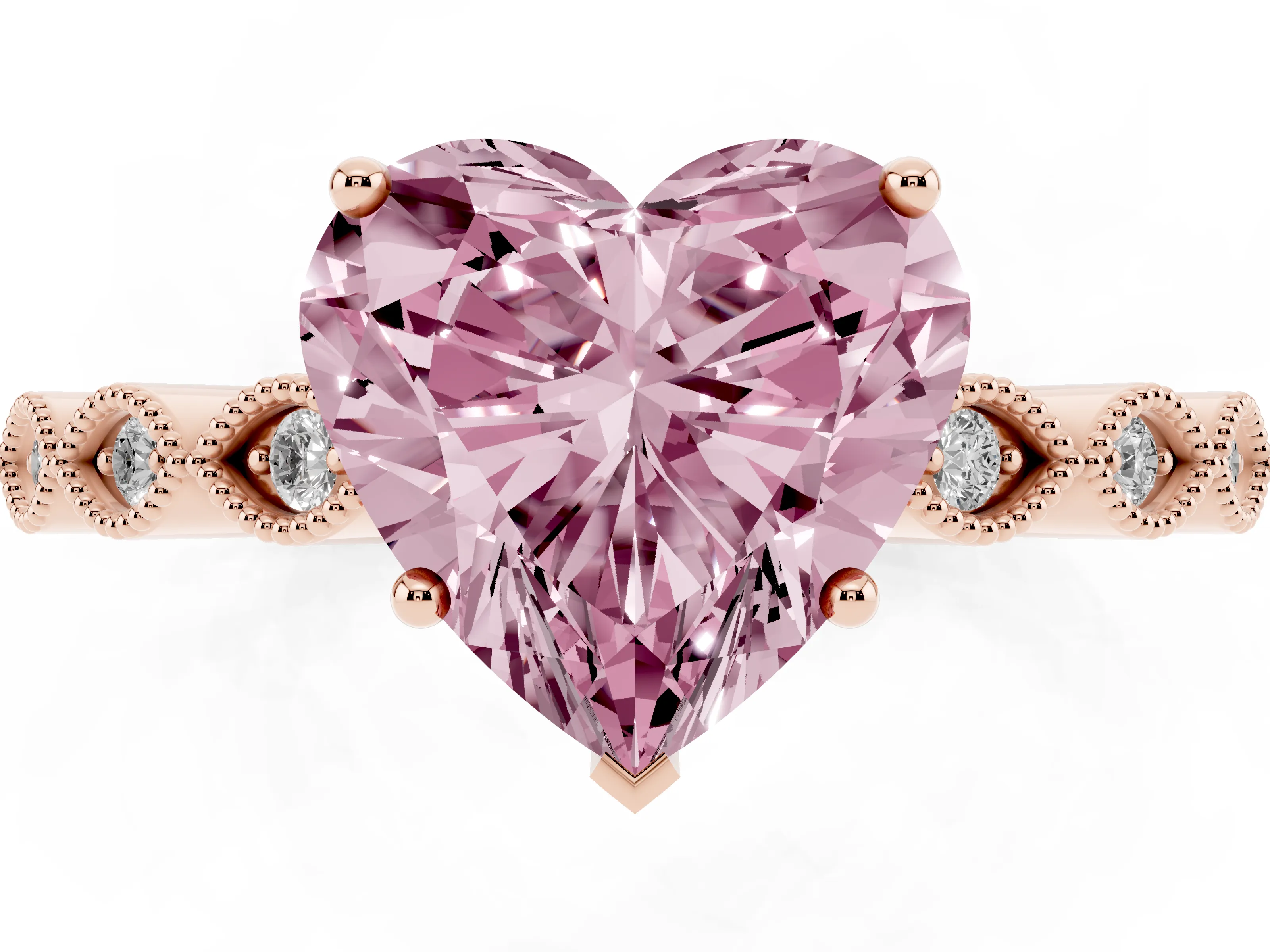Fancy Pink Heart Cut Diamond Solitaire Ring Set in Rose gold with Infinity Twist Pavé Band