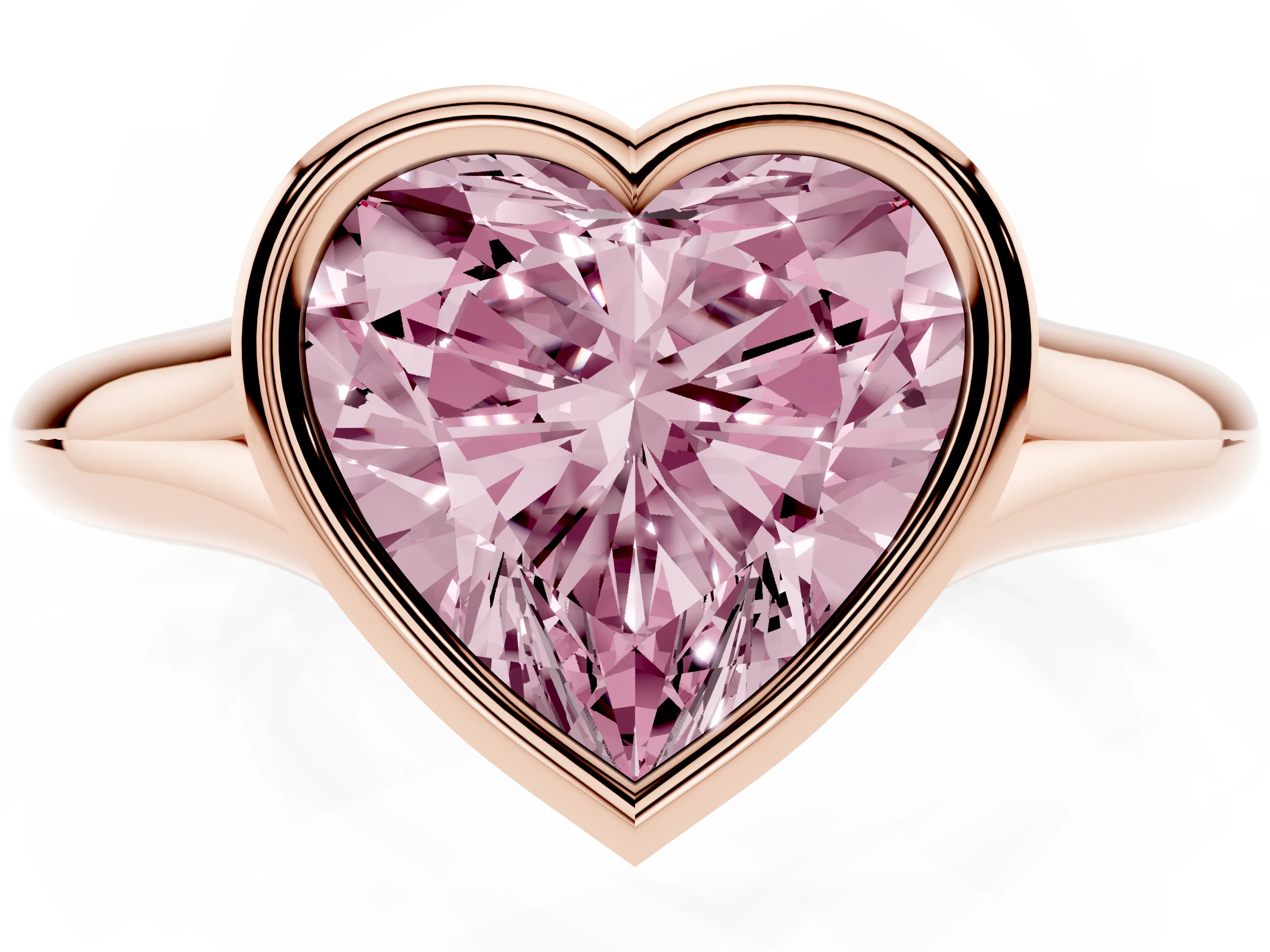 Fancy Pink Bezel Set Heart Cut Diamond Solitaire Ring Set in Rose gold with Smooth Band