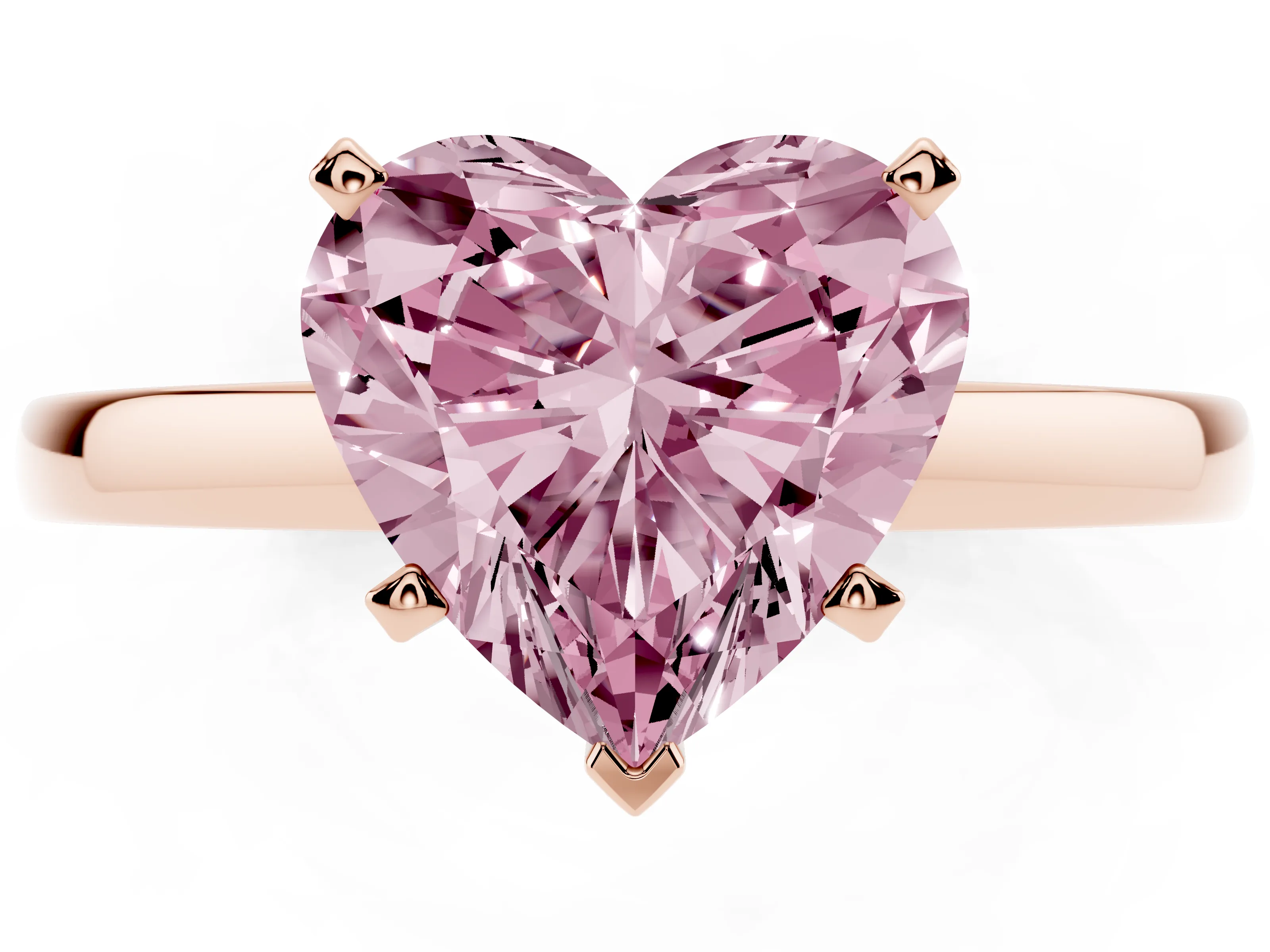 Fancy Pink Heart Cut Diamond Solitaire Engagement Ring Set in Rose gold with Prong Setting on a Classic Band