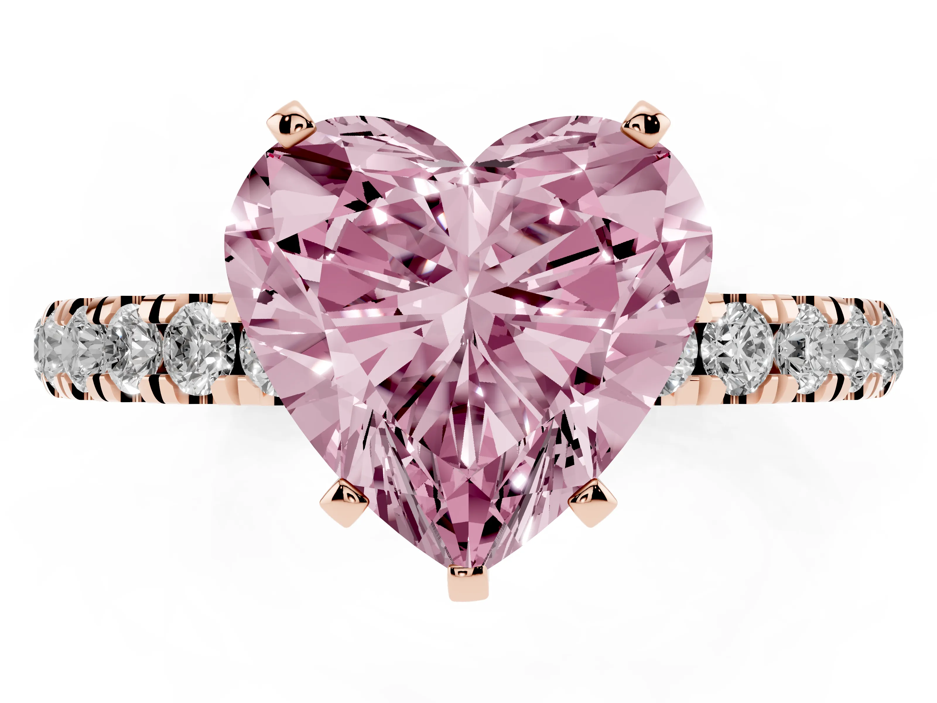 Fancy Pink Heart Cut Diamond Solitaire Ring Set in Rose gold with Pavé Accents and Prong Setting